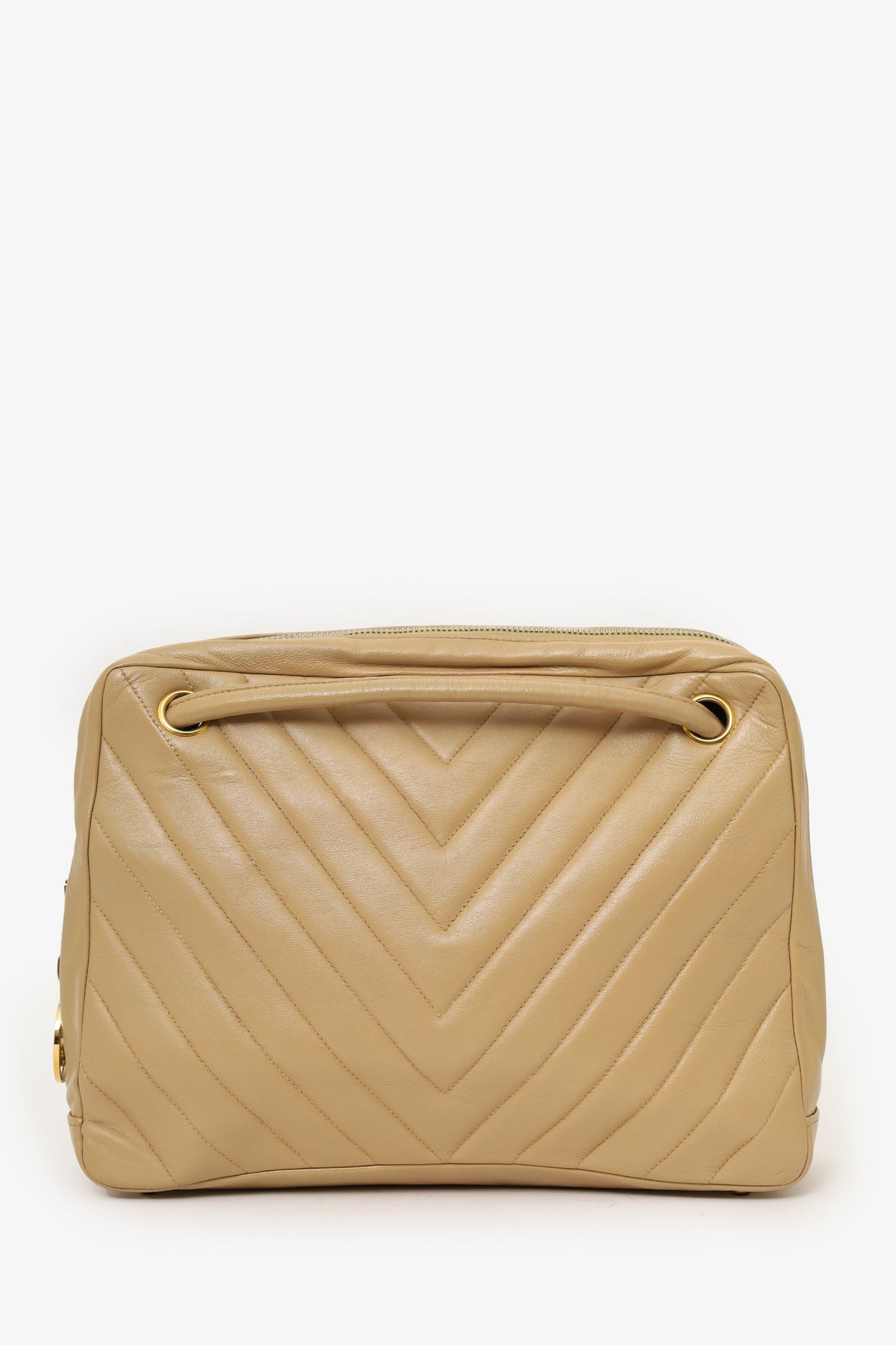 Chanel™ 1989-91 Beige Lambskin Chevron Shoulder Bag