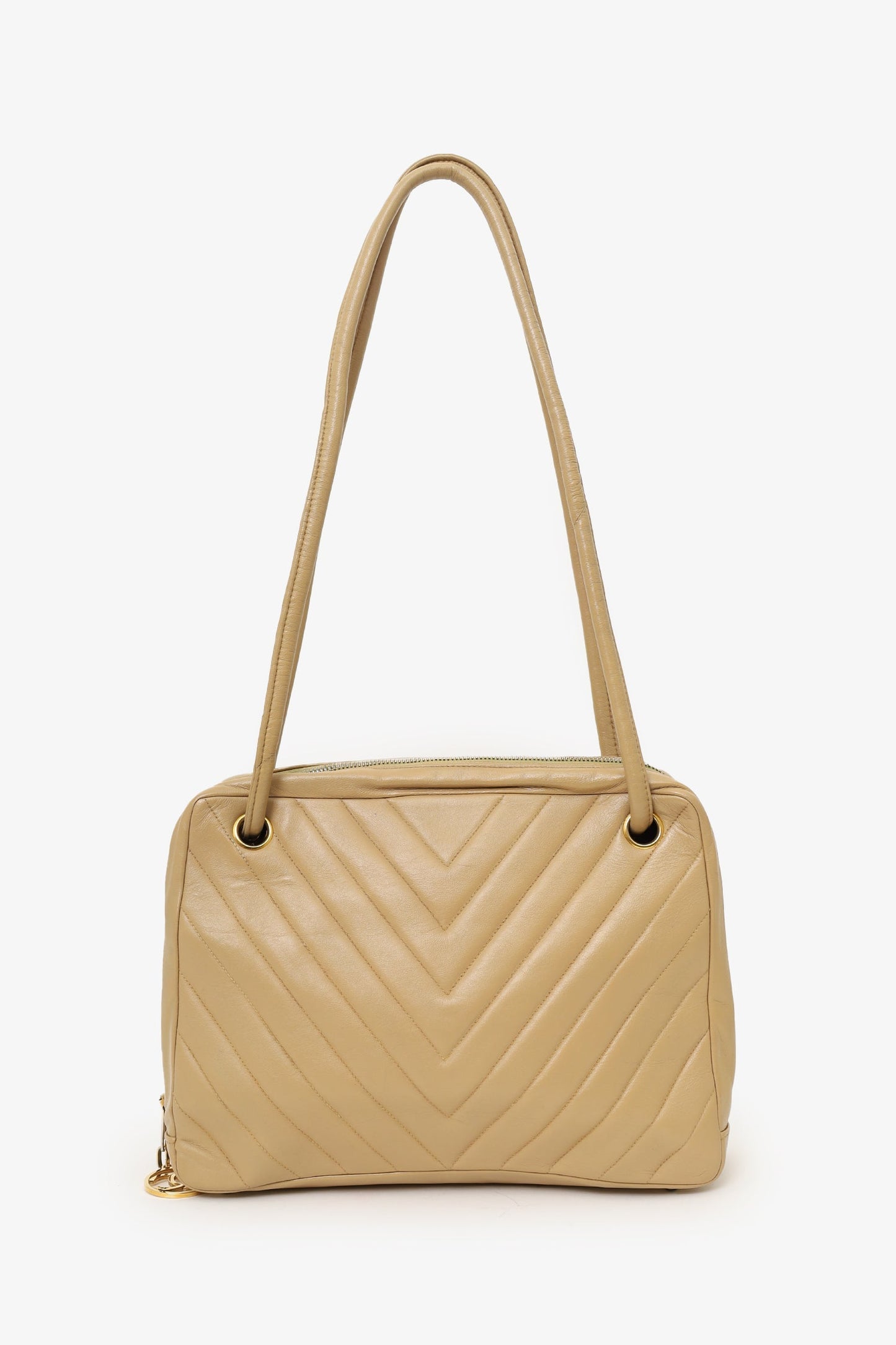 Chanel™ 1989-91 Beige Lambskin Chevron Shoulder Bag