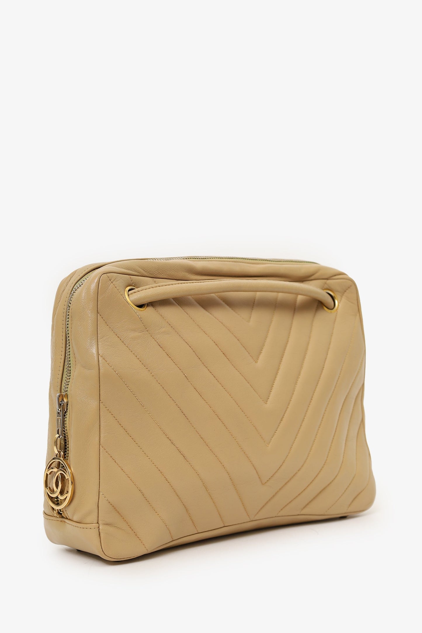 Chanel™ 1989-91 Beige Lambskin Chevron Shoulder Bag