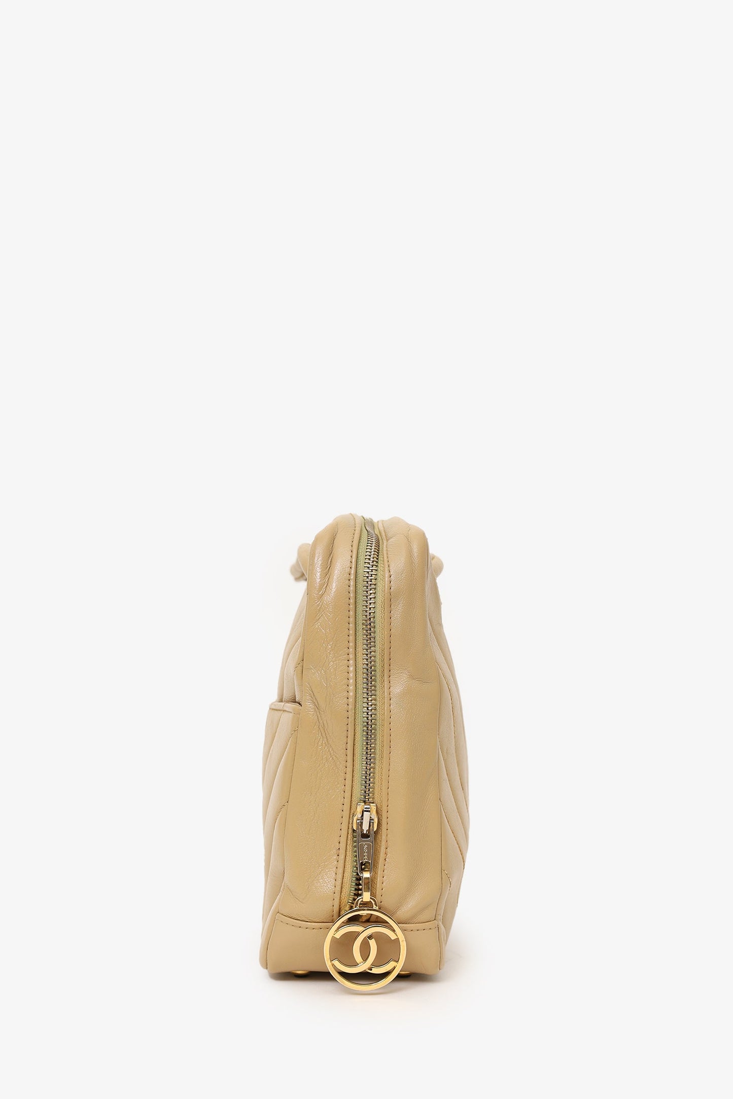 Chanel™ 1989-91 Beige Lambskin Chevron Shoulder Bag