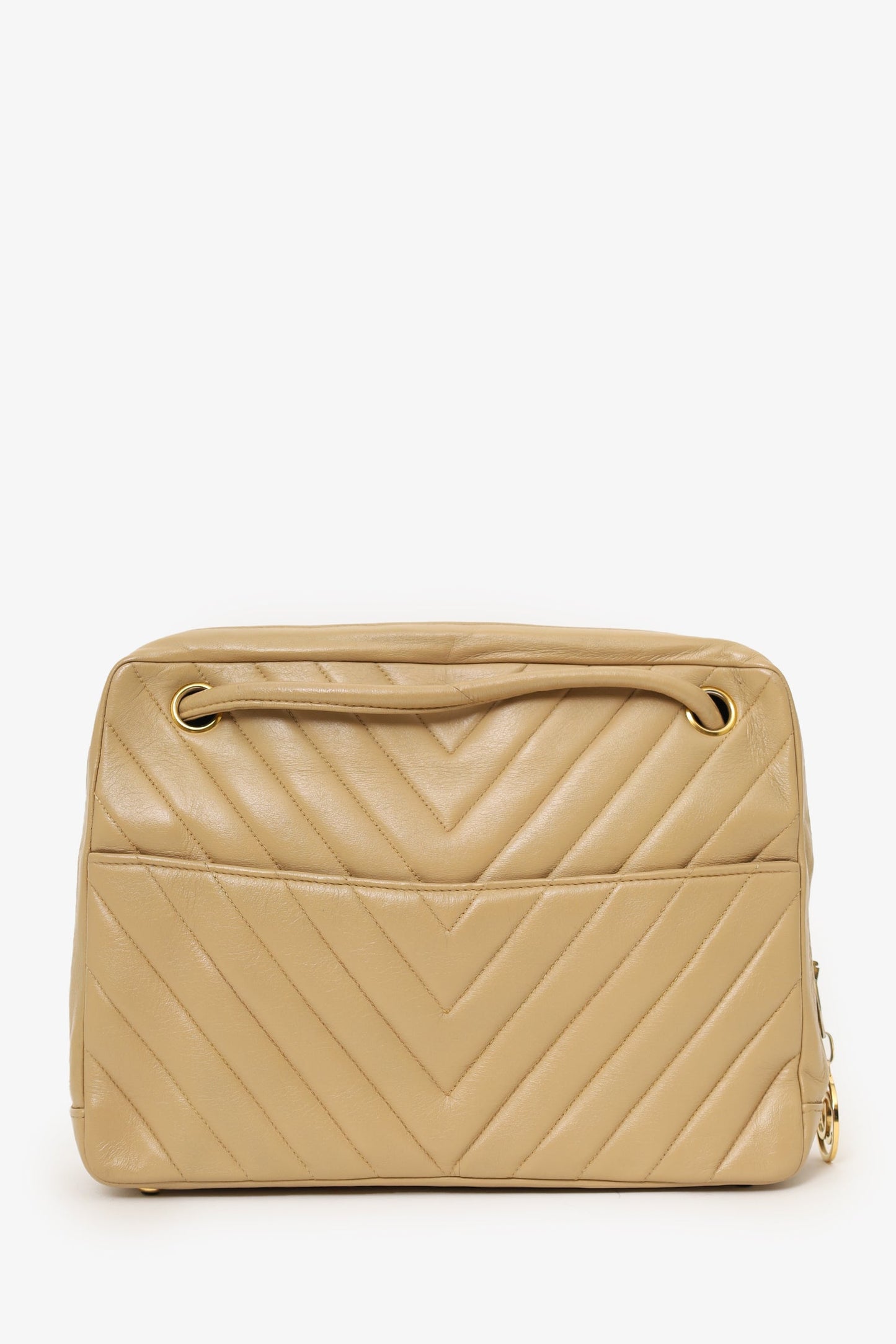 Chanel™ 1989-91 Beige Lambskin Chevron Shoulder Bag