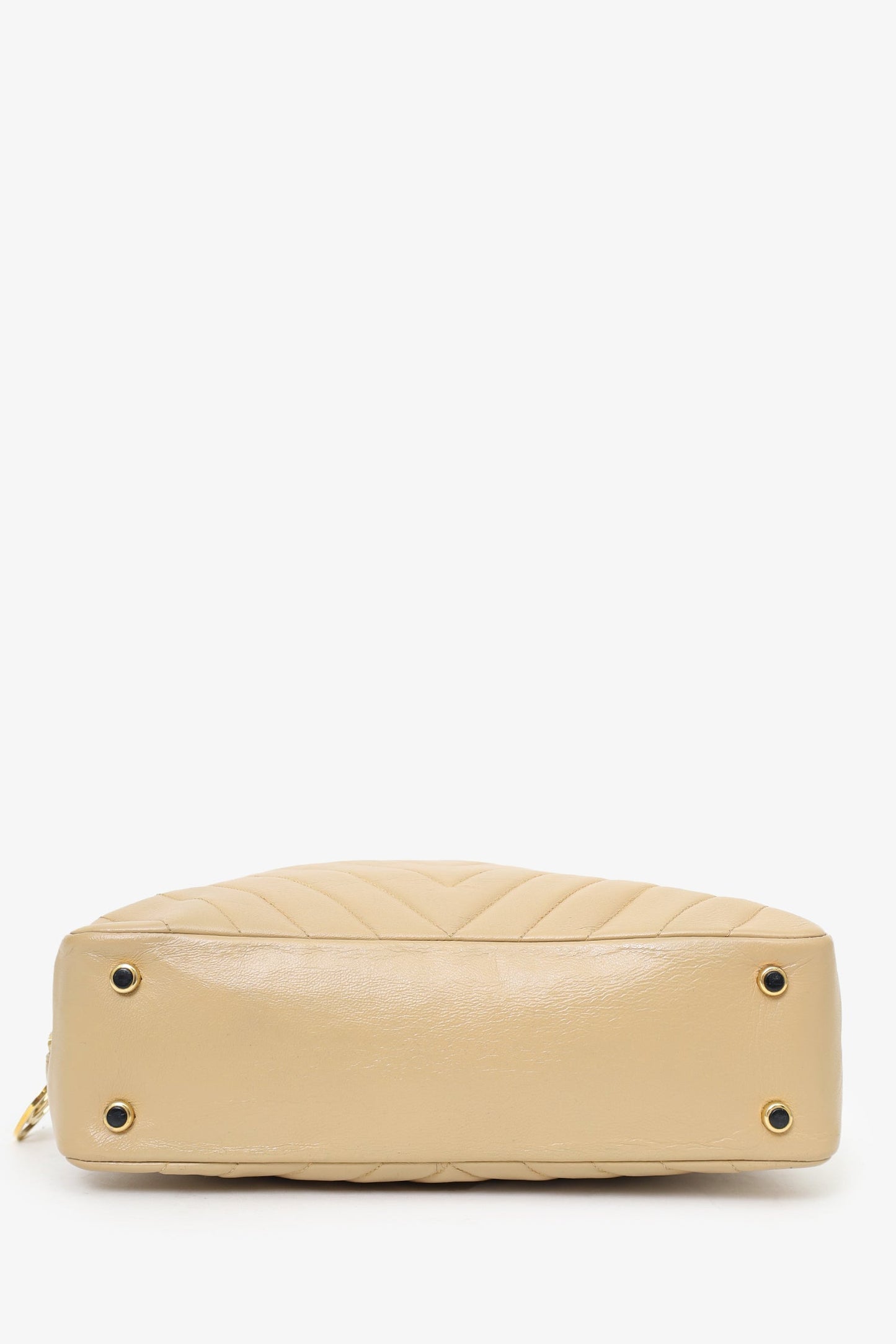 Chanel™ 1989-91 Beige Lambskin Chevron Shoulder Bag