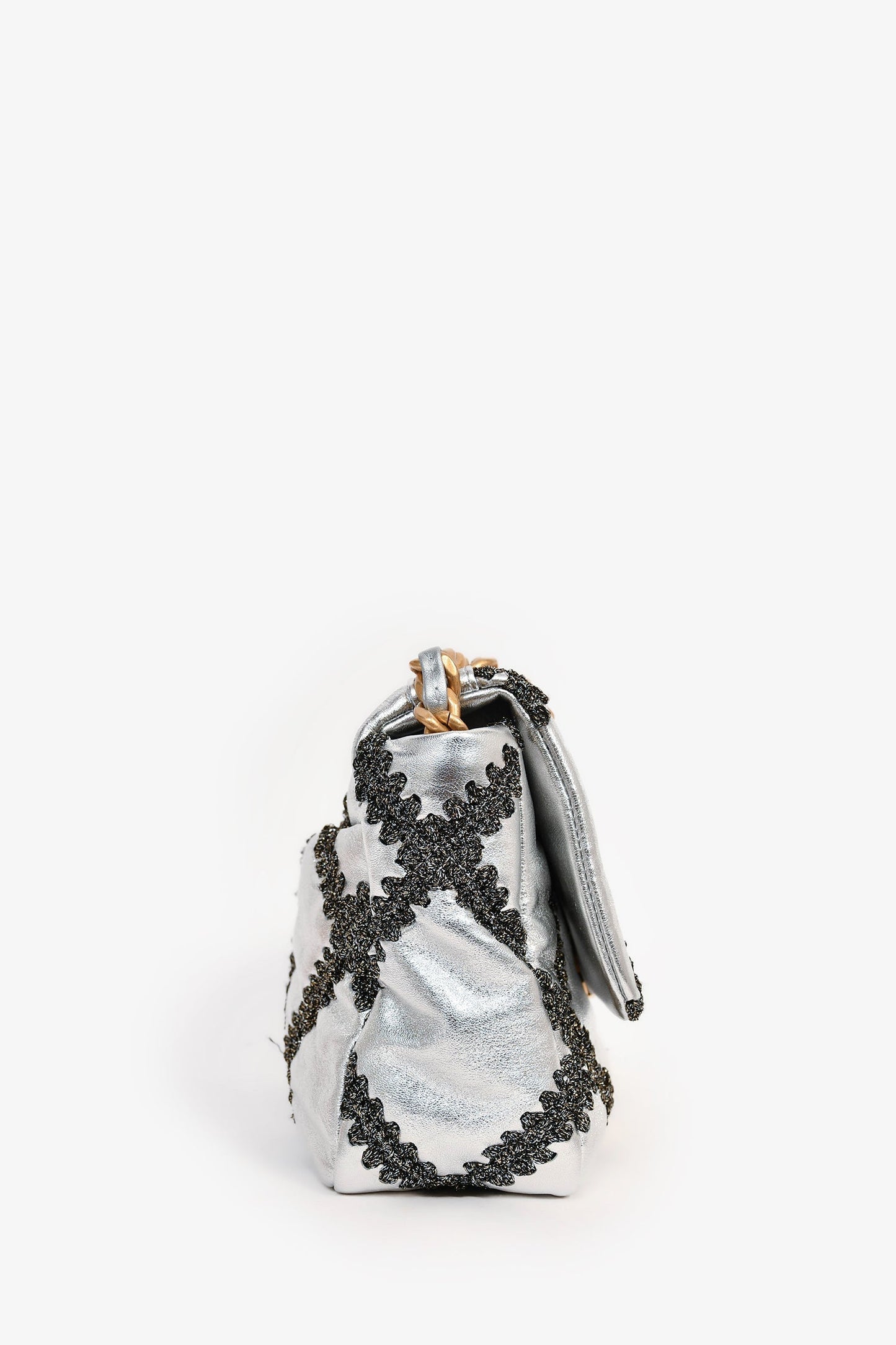 Chanel™ Limited Edition Silver/Gunmetal Crochet Small 19 Duo-Toned Chain Shoulder Bag