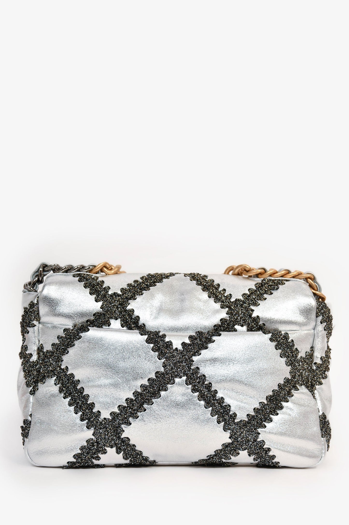 Chanel™ Limited Edition Silver/Gunmetal Crochet Small 19 Duo-Toned Chain Shoulder Bag