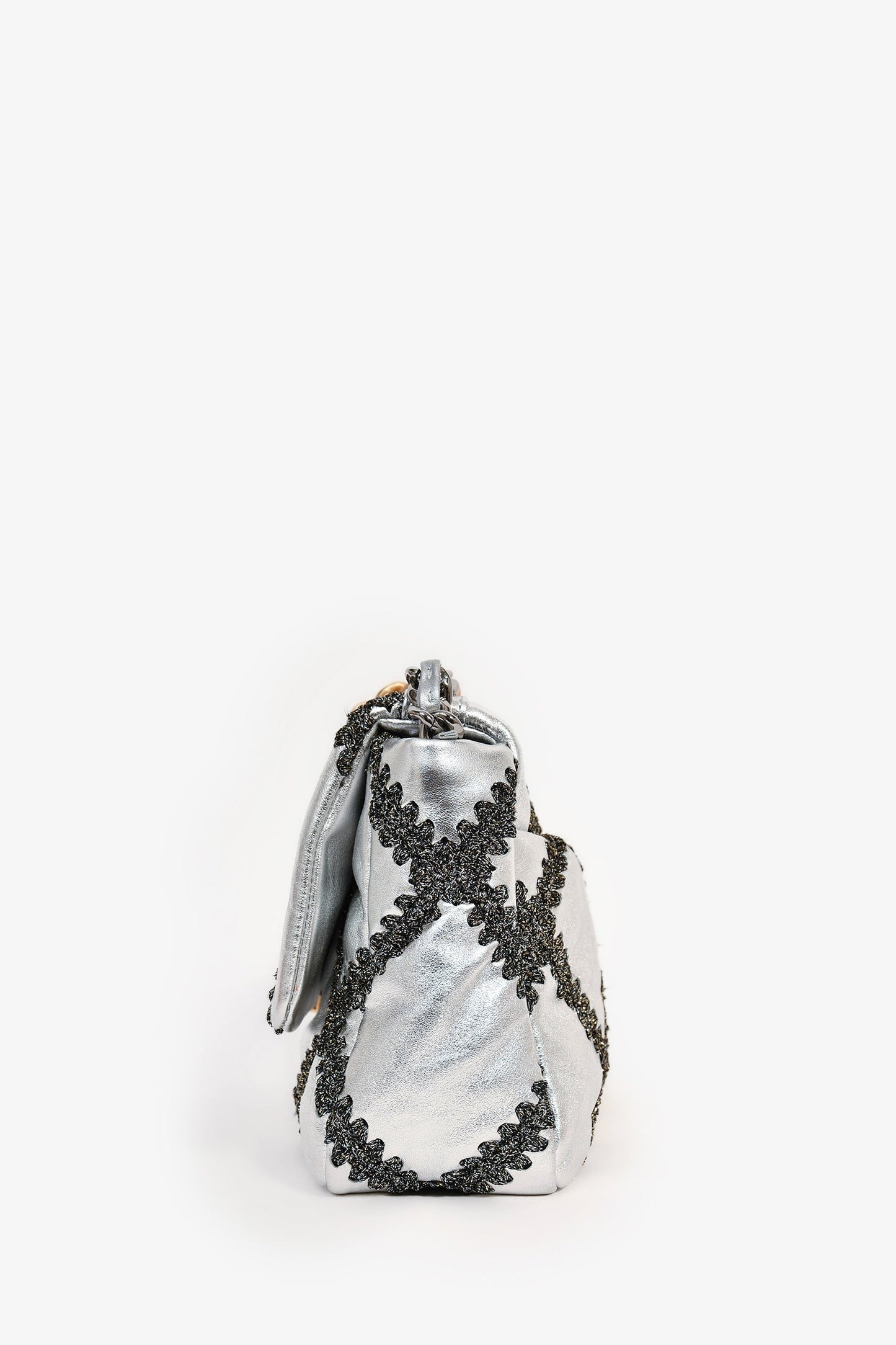 Chanel™ Limited Edition Silver/Gunmetal Crochet Small 19 Duo-Toned Chain Shoulder Bag