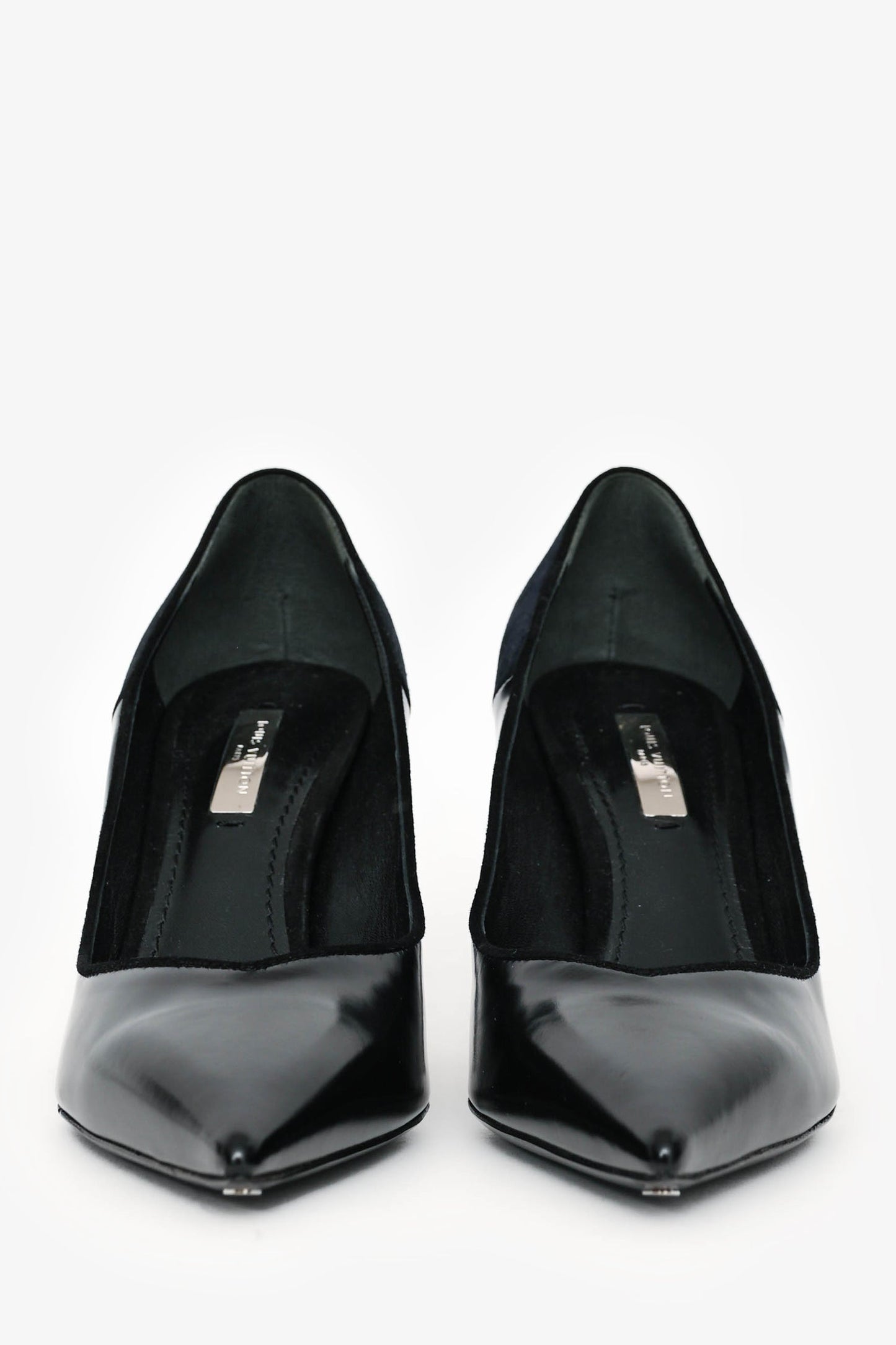 Louis Vuitton Black Leather/Navy Suede Crystal Curved Heels Size 37