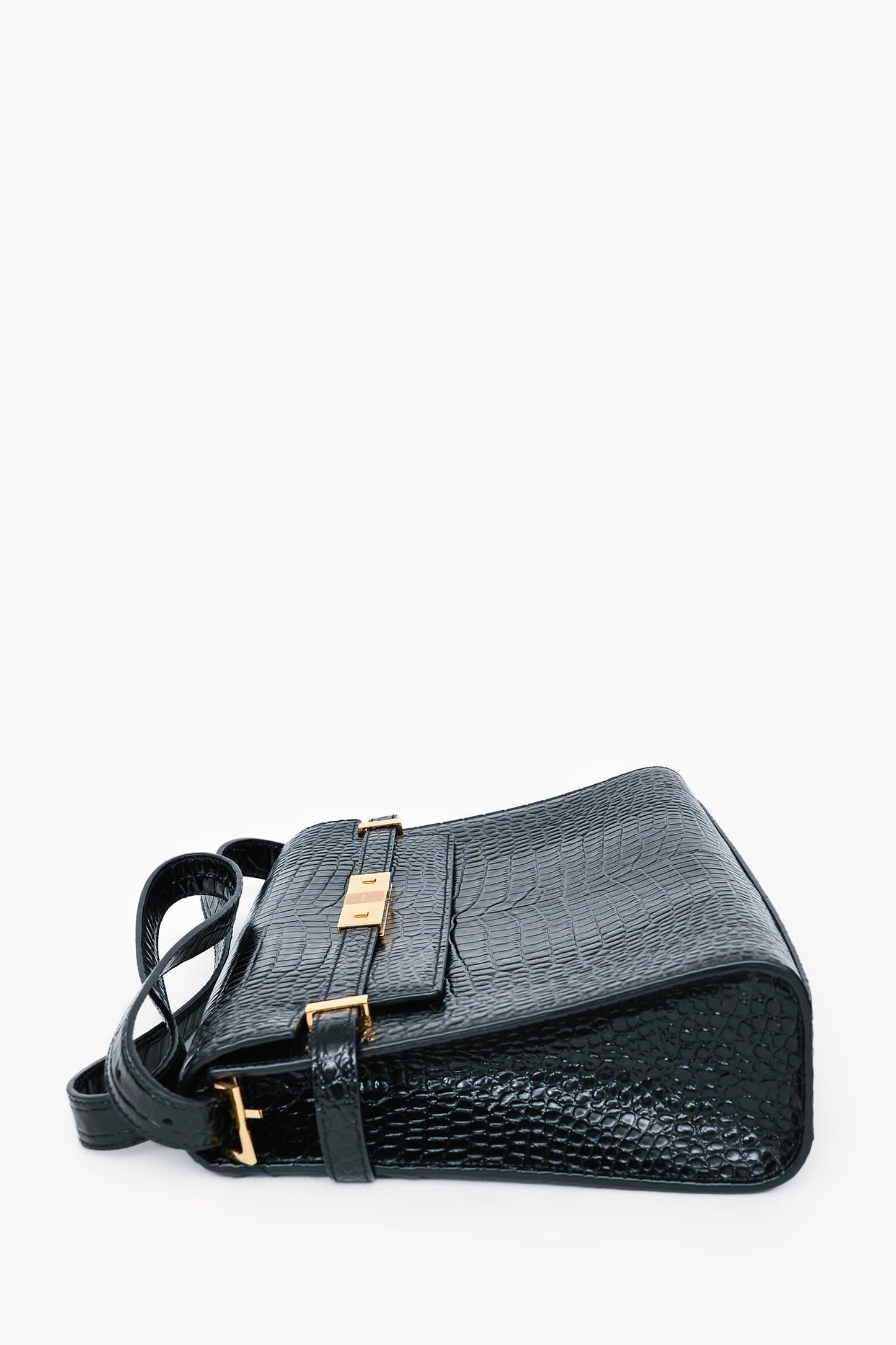 Saint Laurent 2020 Black Croc Embossed Leather Medium Manhattan Shoulder Bag