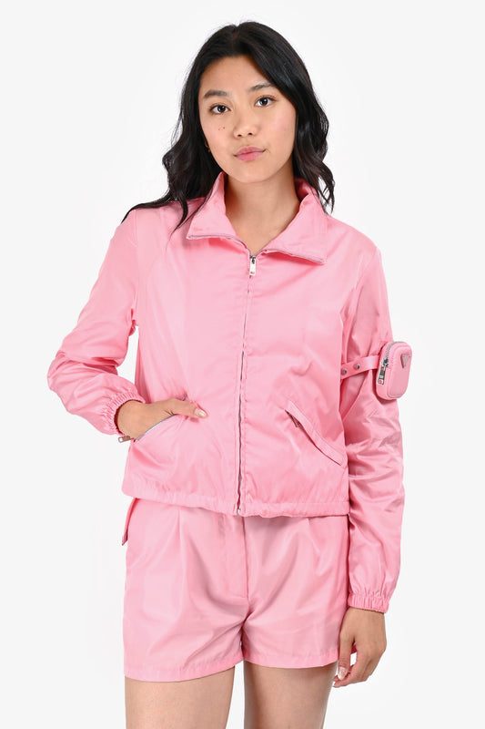 Prada Pink Re-Nylon Zip-Up Jacket with Zip Pouch Size 38