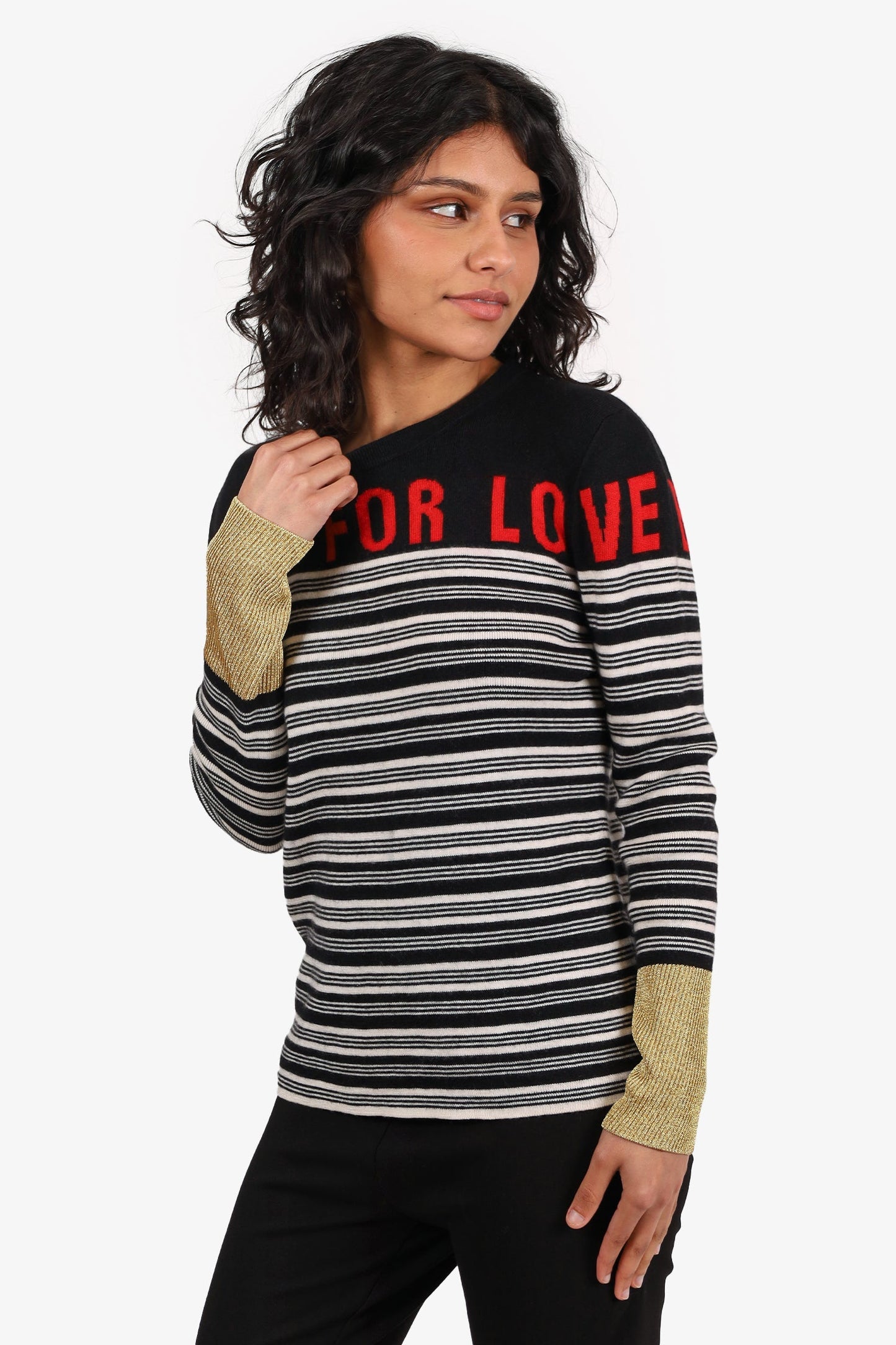 Gucci Black/White Monochrome Striped Metallic Cuff Detail Blind For Love Sweater Size M