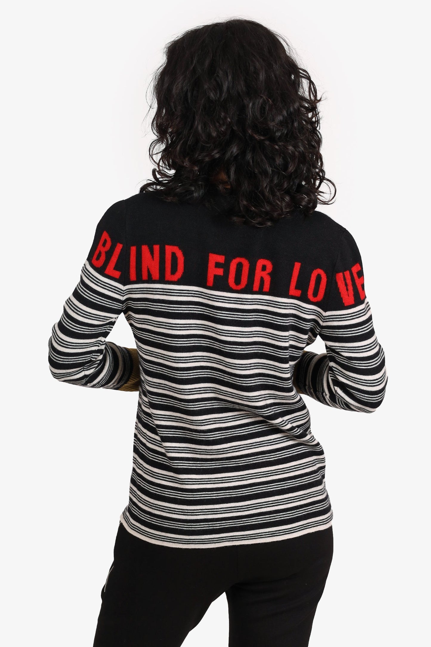 Gucci Black/White Monochrome Striped Metallic Cuff Detail Blind For Love Sweater Size M