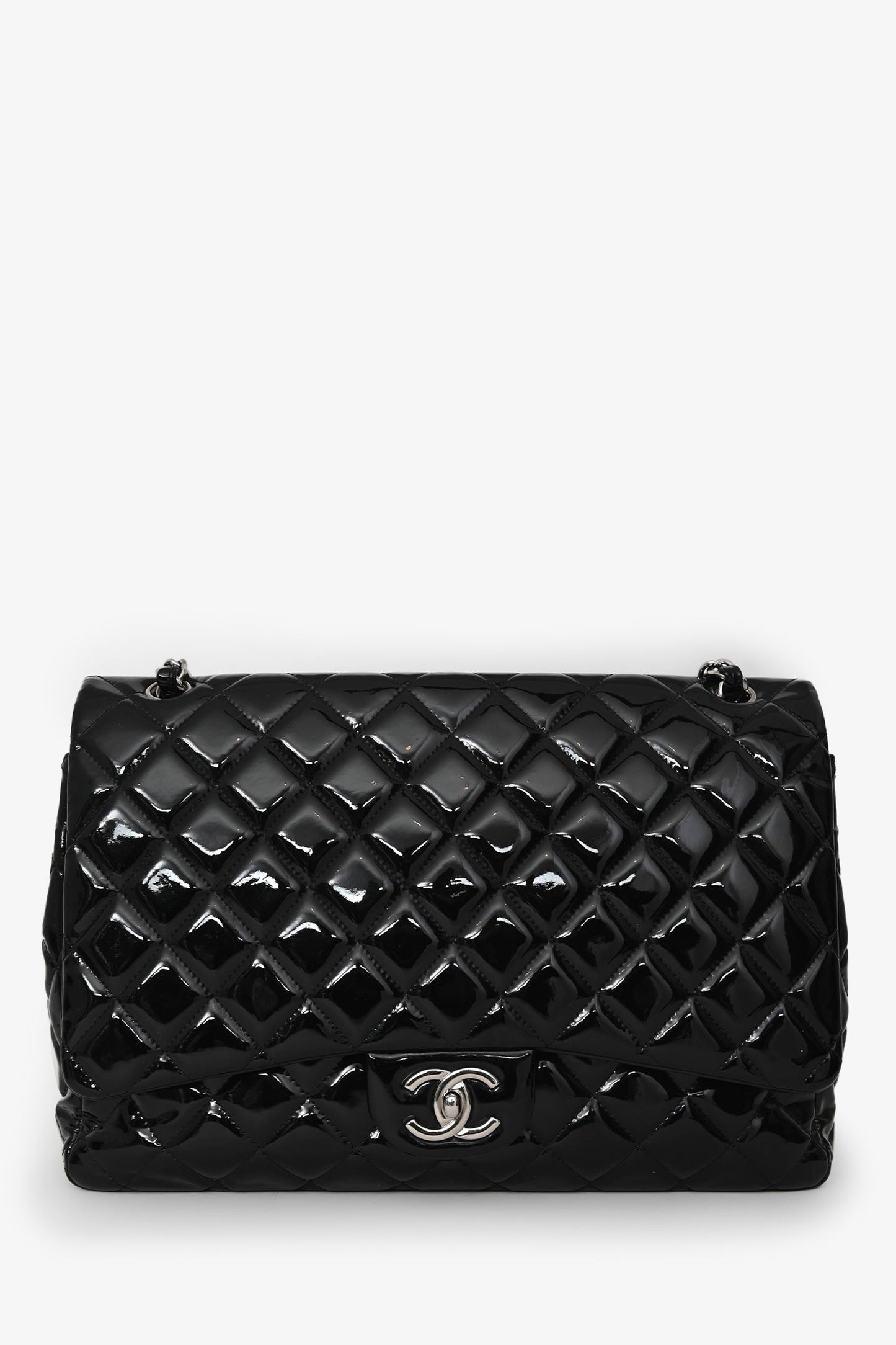 Chanel™ 2012/13 Black Quilted Patent Maxi Double Flap Shoulder Bag