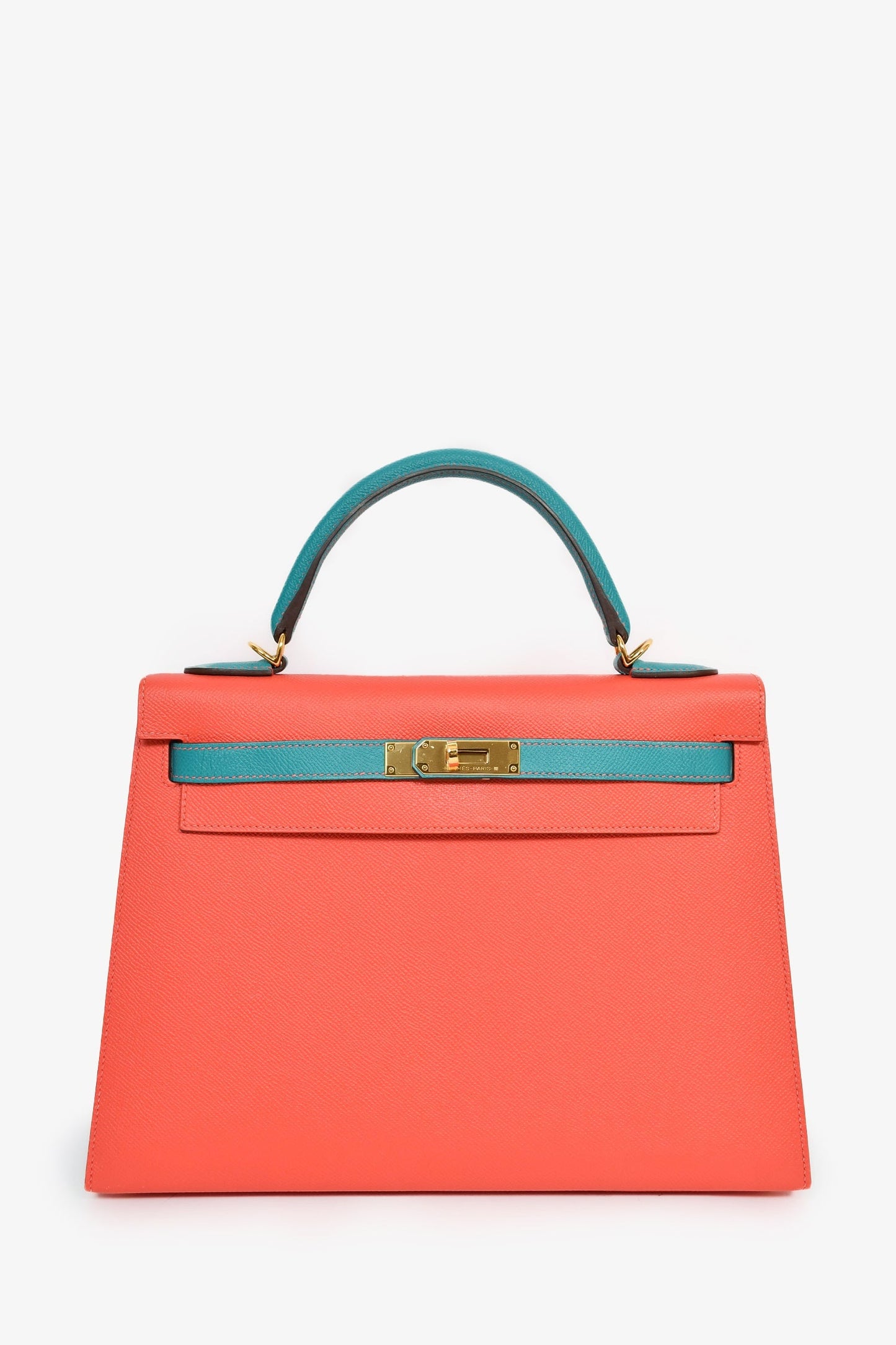 Hermès 2017 Special Order Coral/Teal Bi-Colour Epsom Leather Kelly Sellier 32