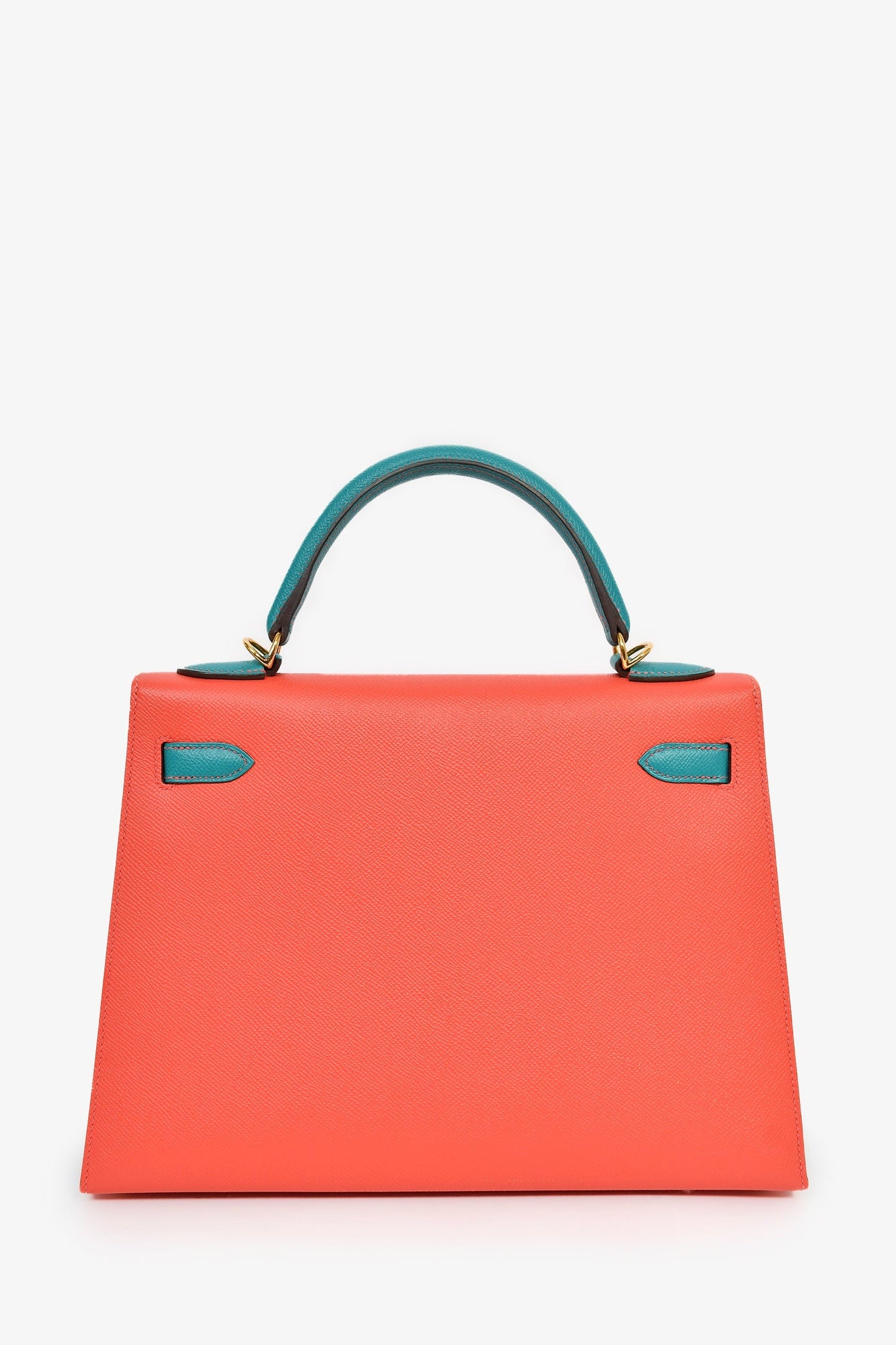 Hermès 2017 Special Order Coral/Teal Bi-Colour Epsom Leather Kelly Sellier 32