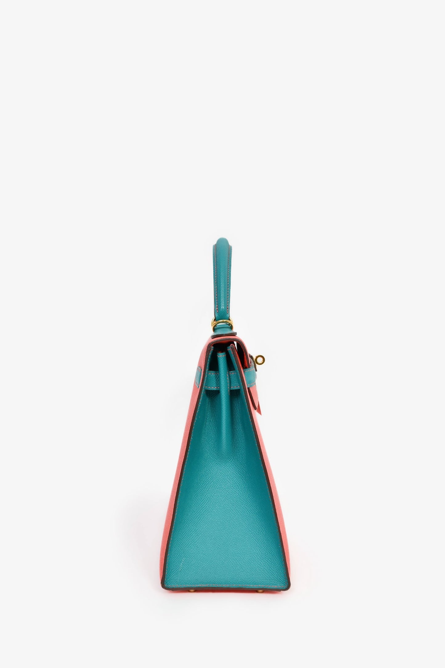 Hermès 2017 Special Order Coral/Teal Bi-Colour Epsom Leather Kelly Sellier 32