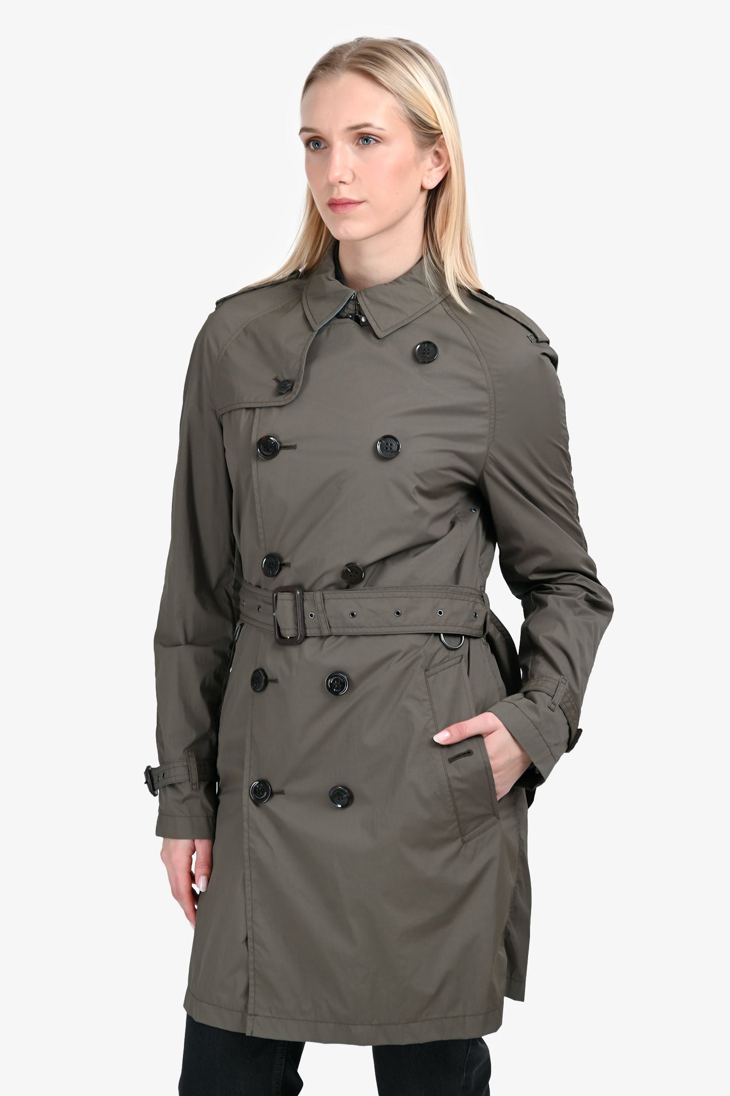 Burberry Grey Nylon Mid Length Trench Coat Size S Mens