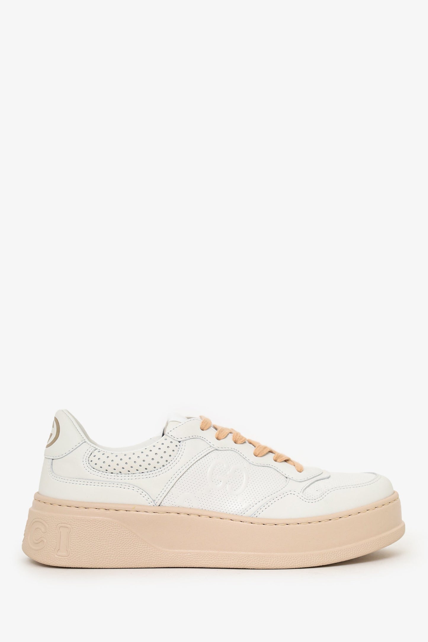 Gucci White/Pink GG Embossed Leather Sneakers Size 38.5