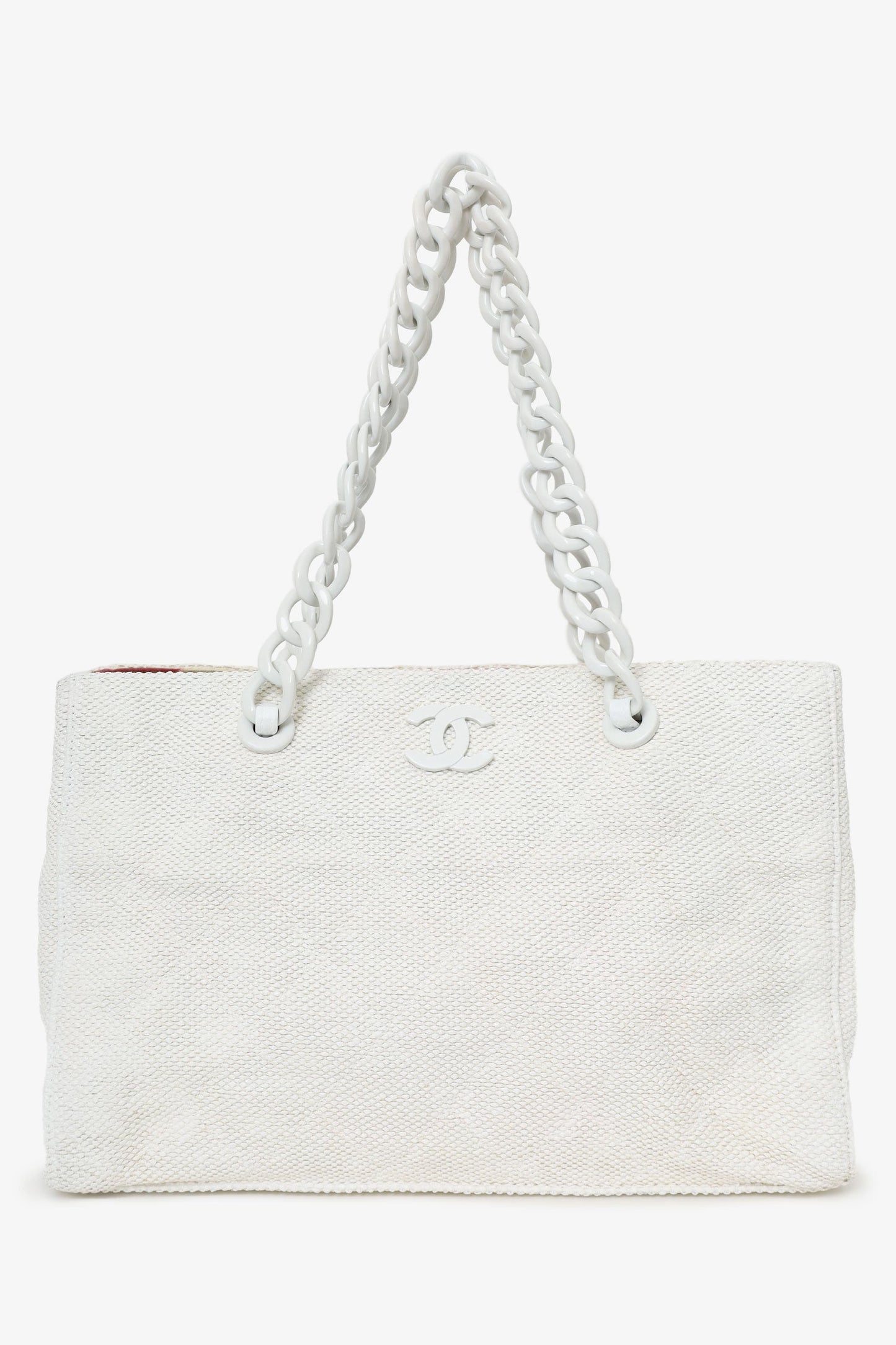 Chanel™ 2000-02 White Raffia Chain Beach Tote With Pouches