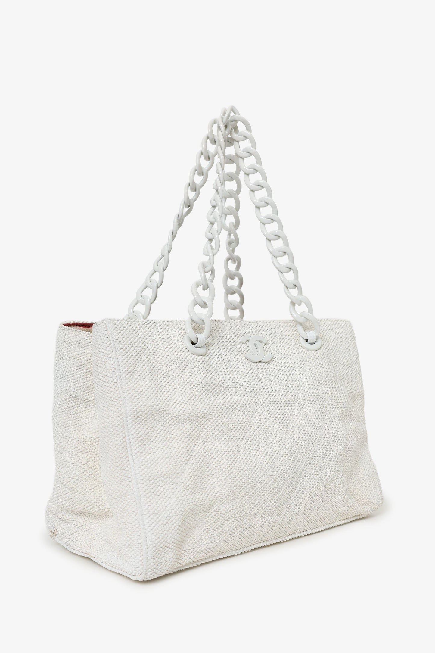 Chanel™ 2000-02 White Raffia Chain Beach Tote With Pouches