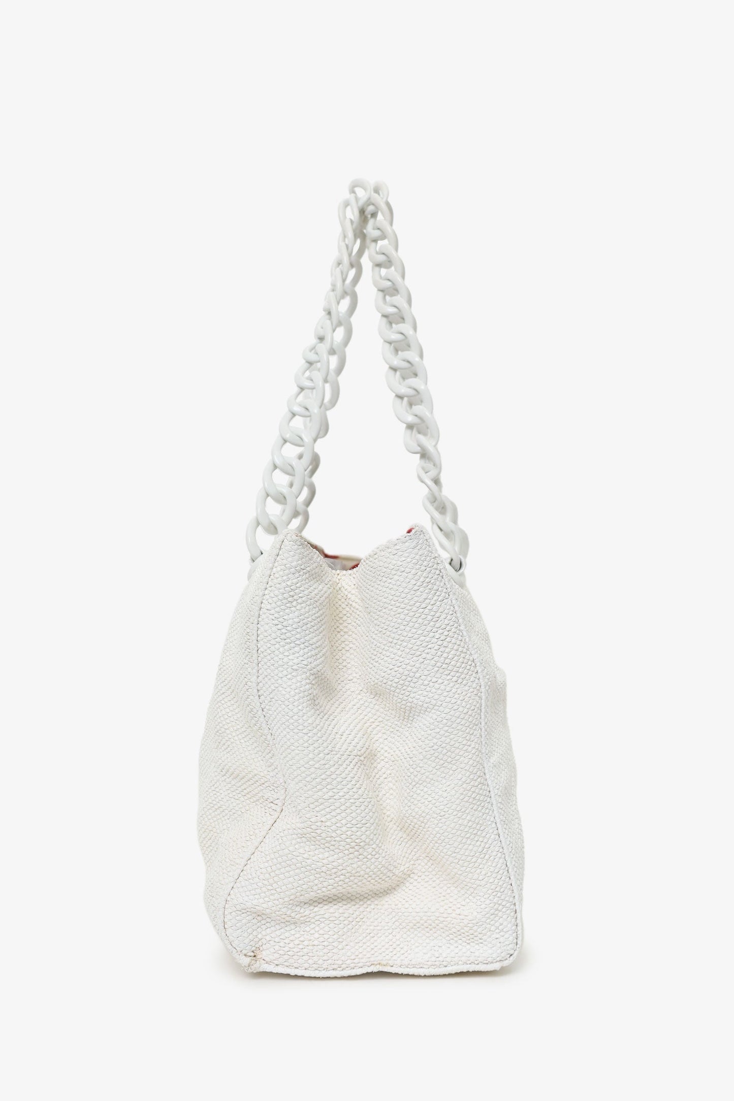 Chanel™ 2000-02 White Raffia Chain Beach Tote With Pouches