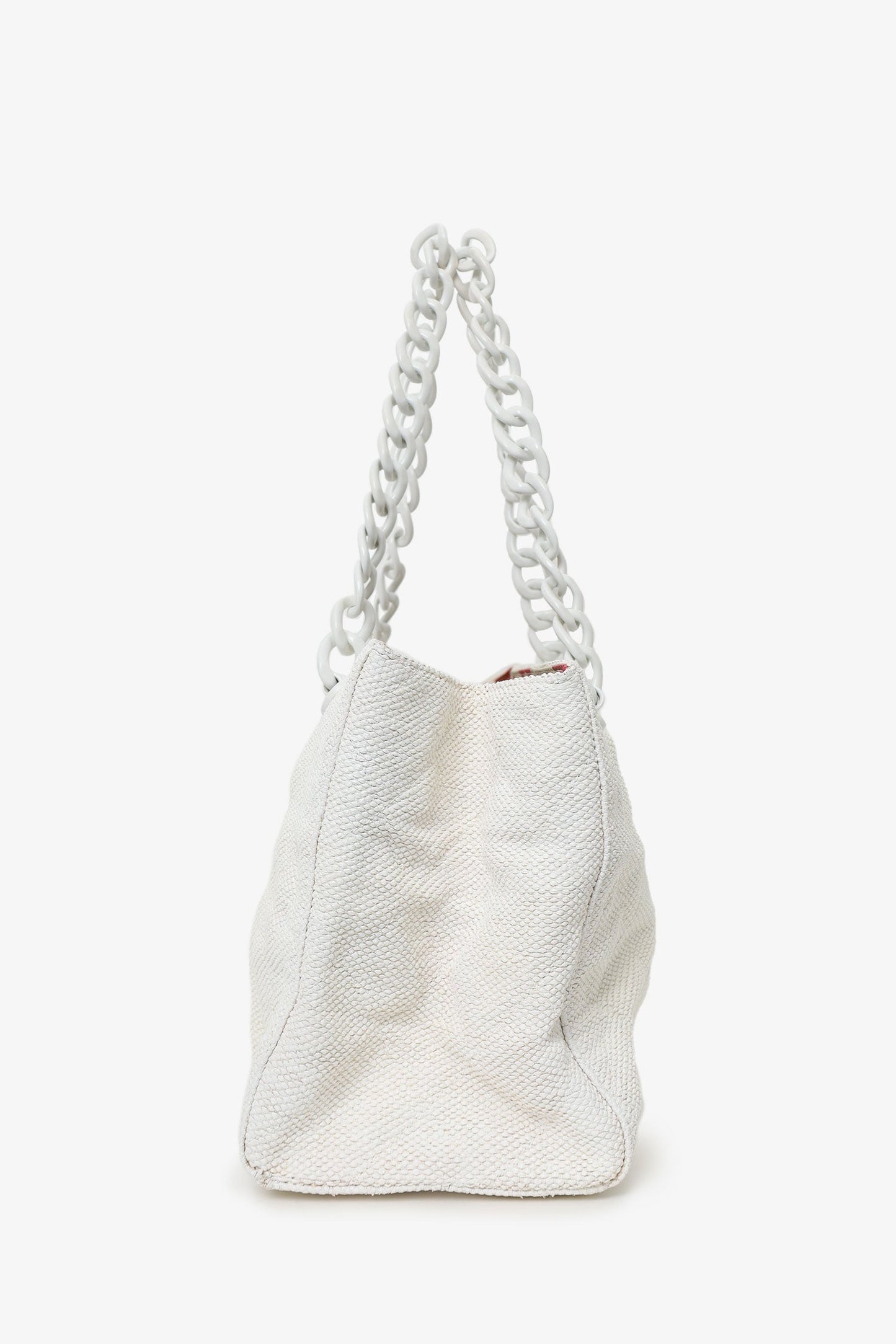 Chanel™ 2000-02 White Raffia Chain Beach Tote With Pouches