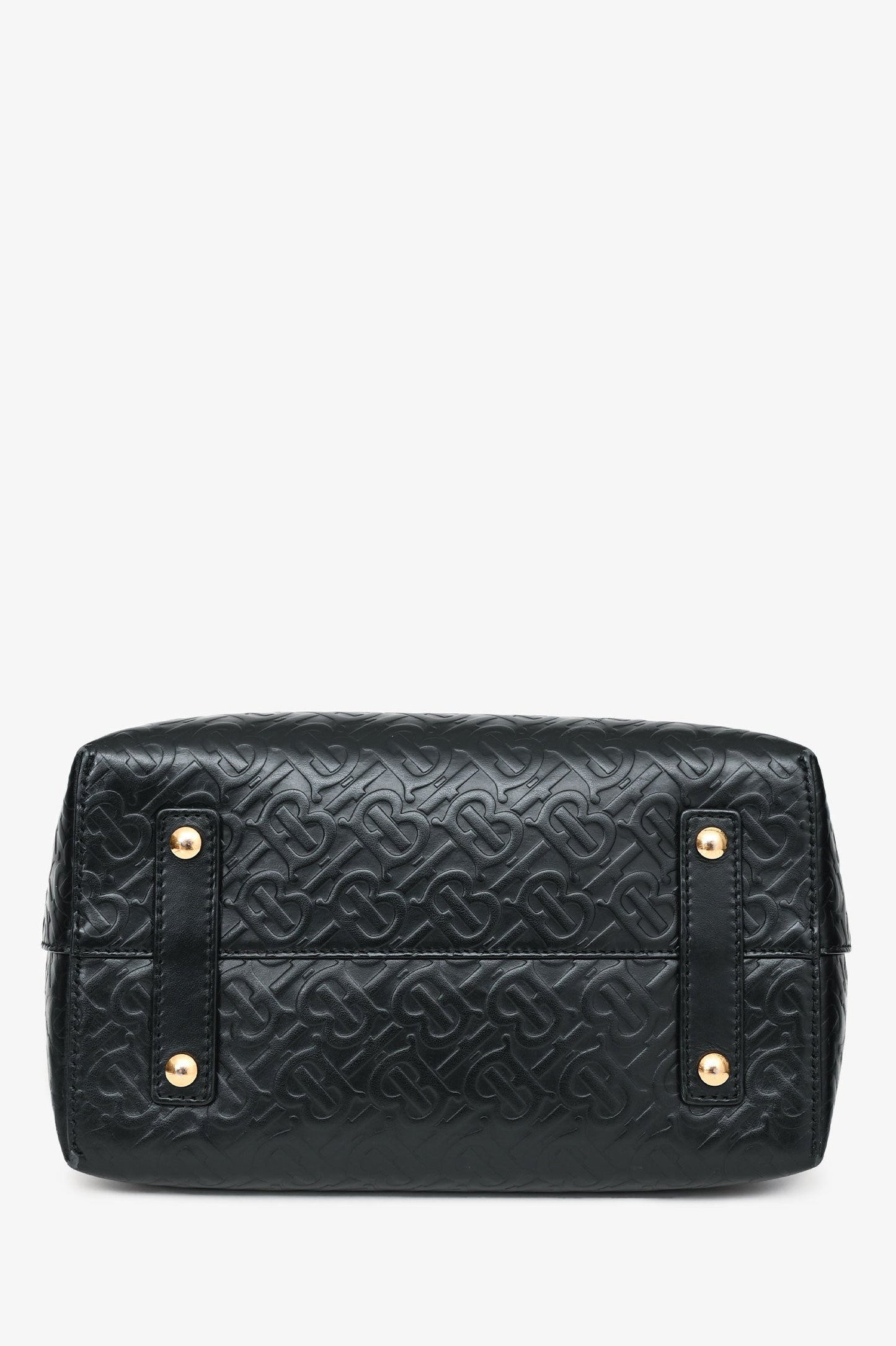 Burberry Black Leather TB Monogram Embossed Tote with Strap