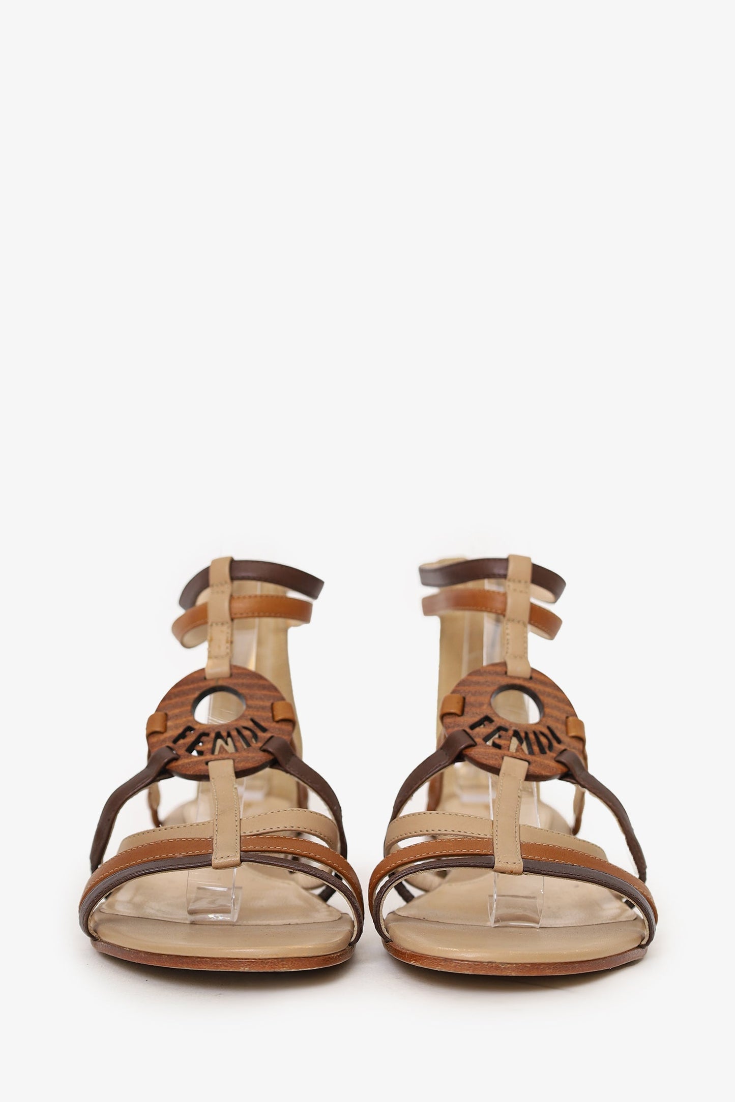 Fendi Brown Leather Logo Gladiator Sandals Size 36