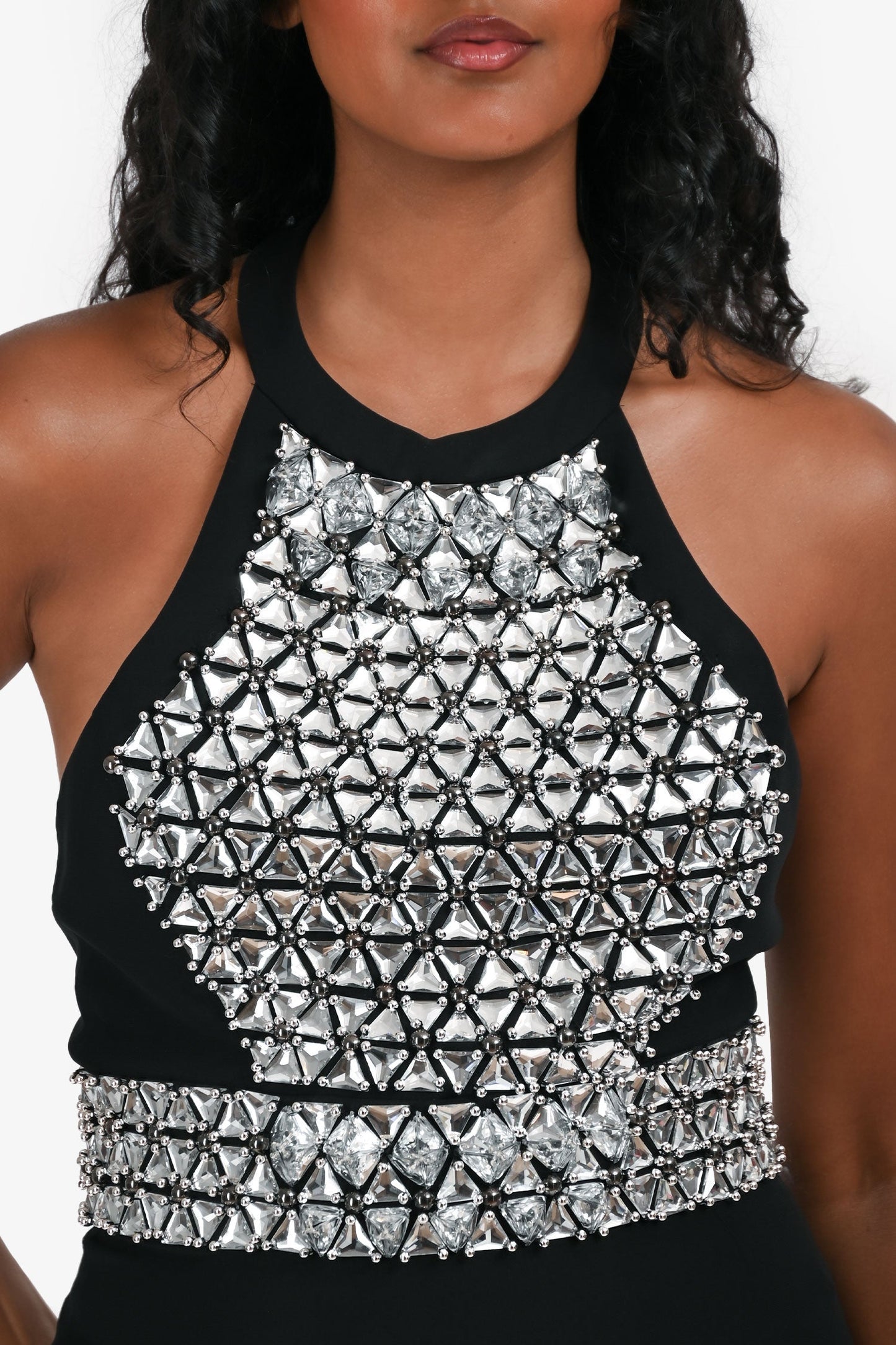 Gucci Black Crystal Embellished Halter Gown Size 38