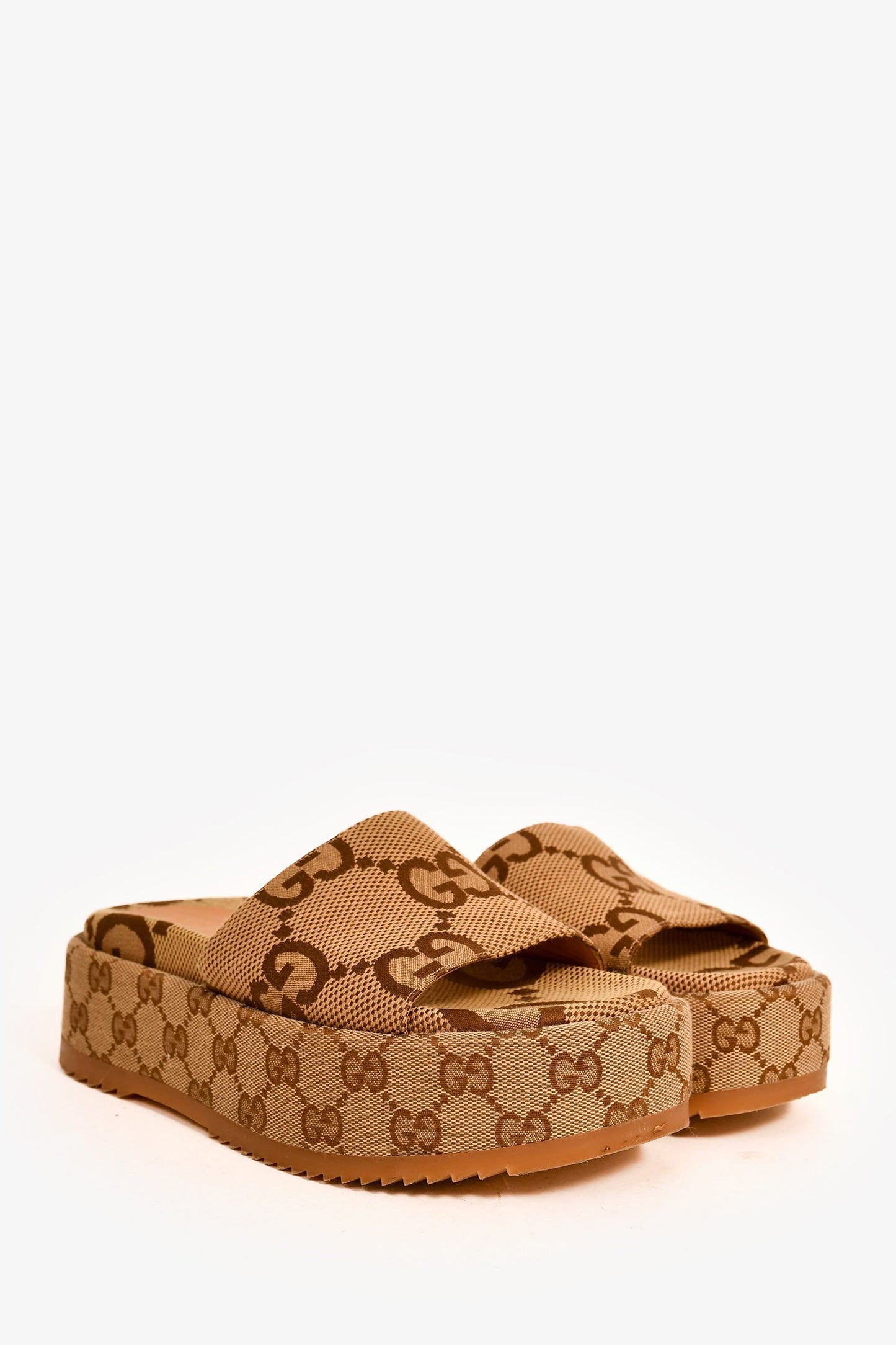 Gucci Brown Giant GG Monogram Canvas Platform Sandals Size 35