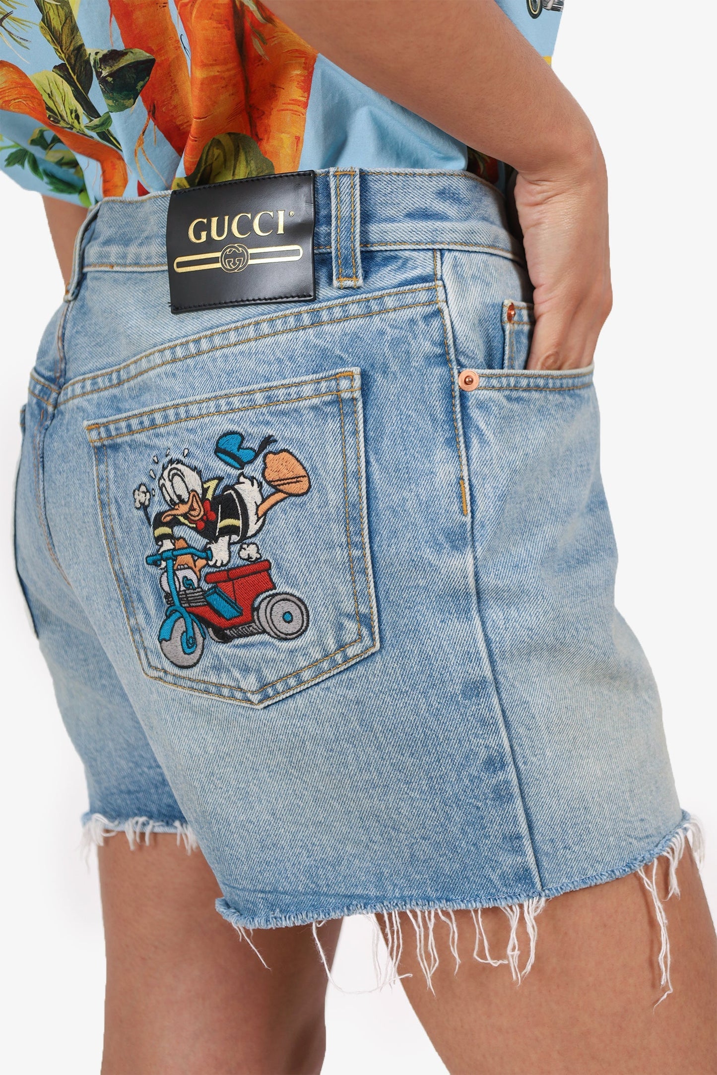 Gucci X Disney Denim Donald Duck Patch Shorts Size 34