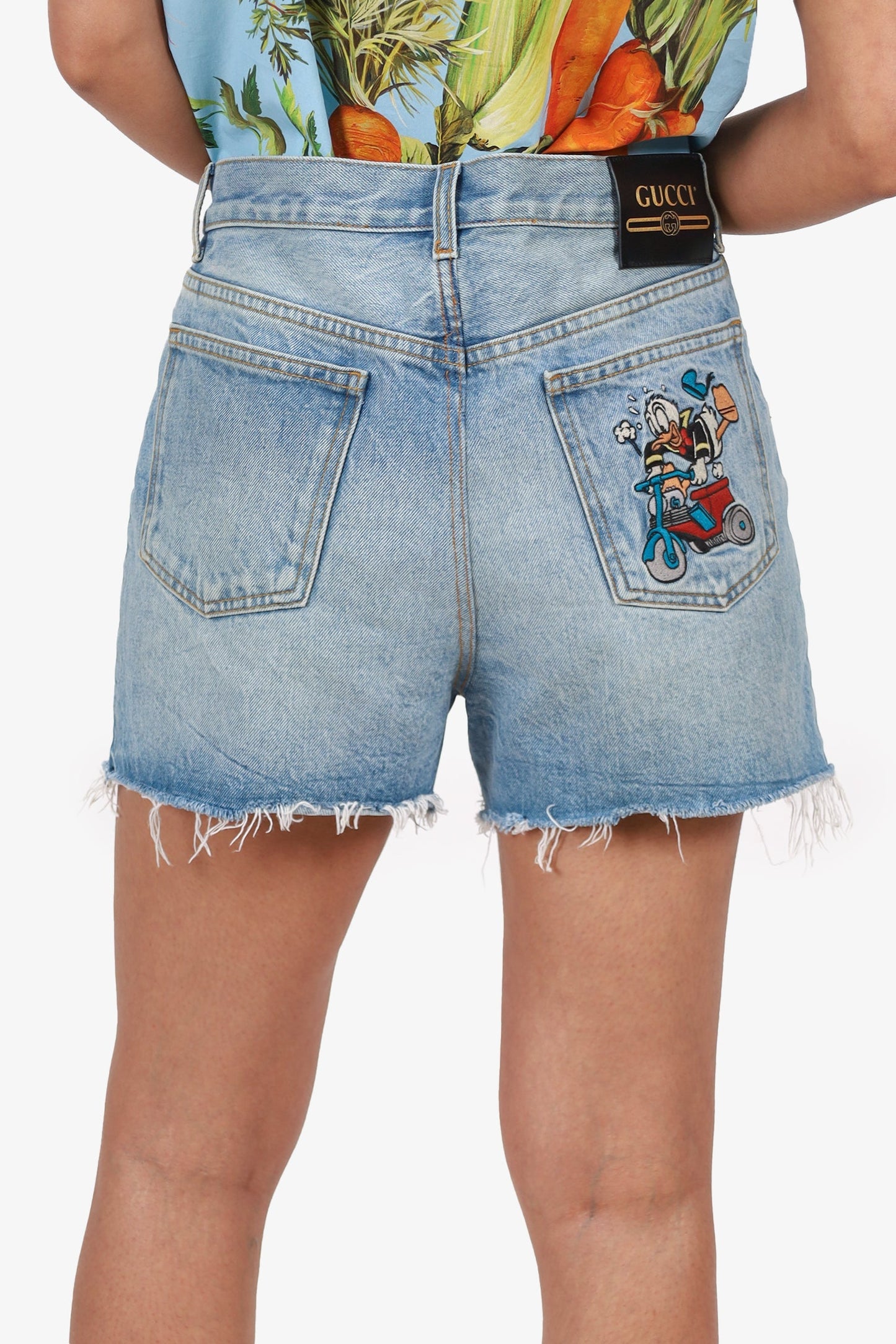 Gucci X Disney Denim Donald Duck Patch Shorts Size 34