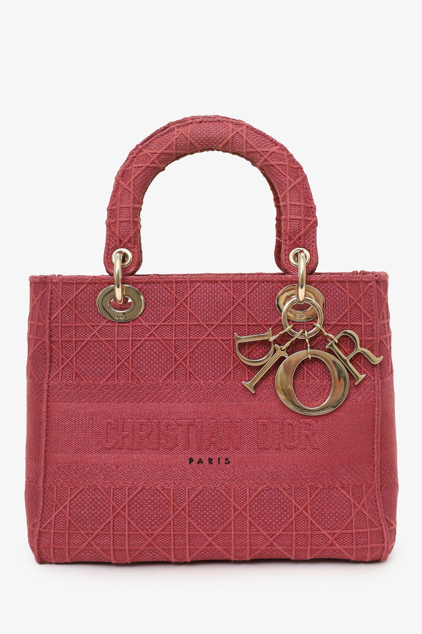 Christian Dior 2020 Pink Cannage Canvas Medium Lady D-Lite With Strap