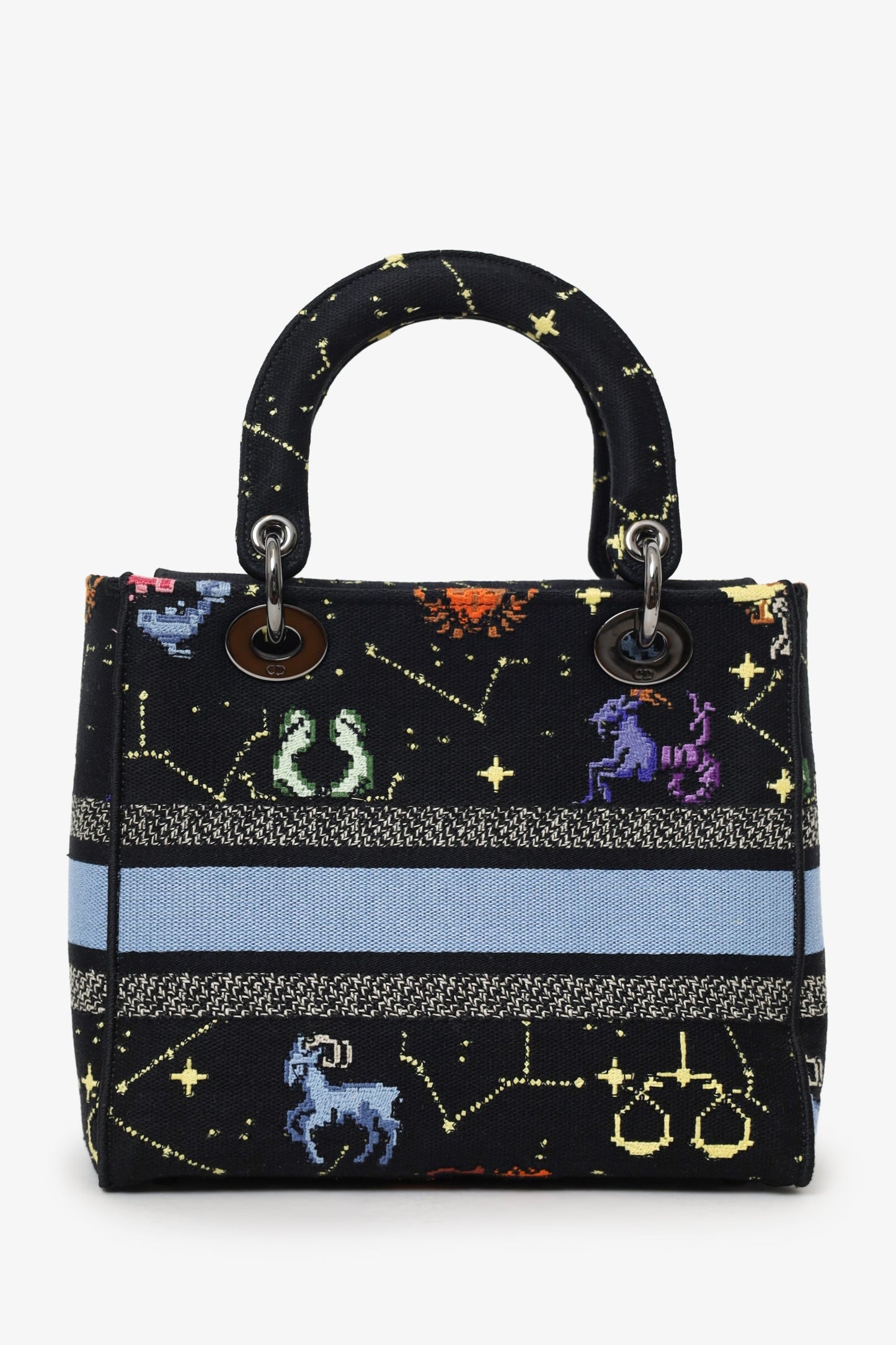 Christian Dior 2022 Black Canvas Pixel Zodiac Embroidered Medium Lady D-Lite With Strap