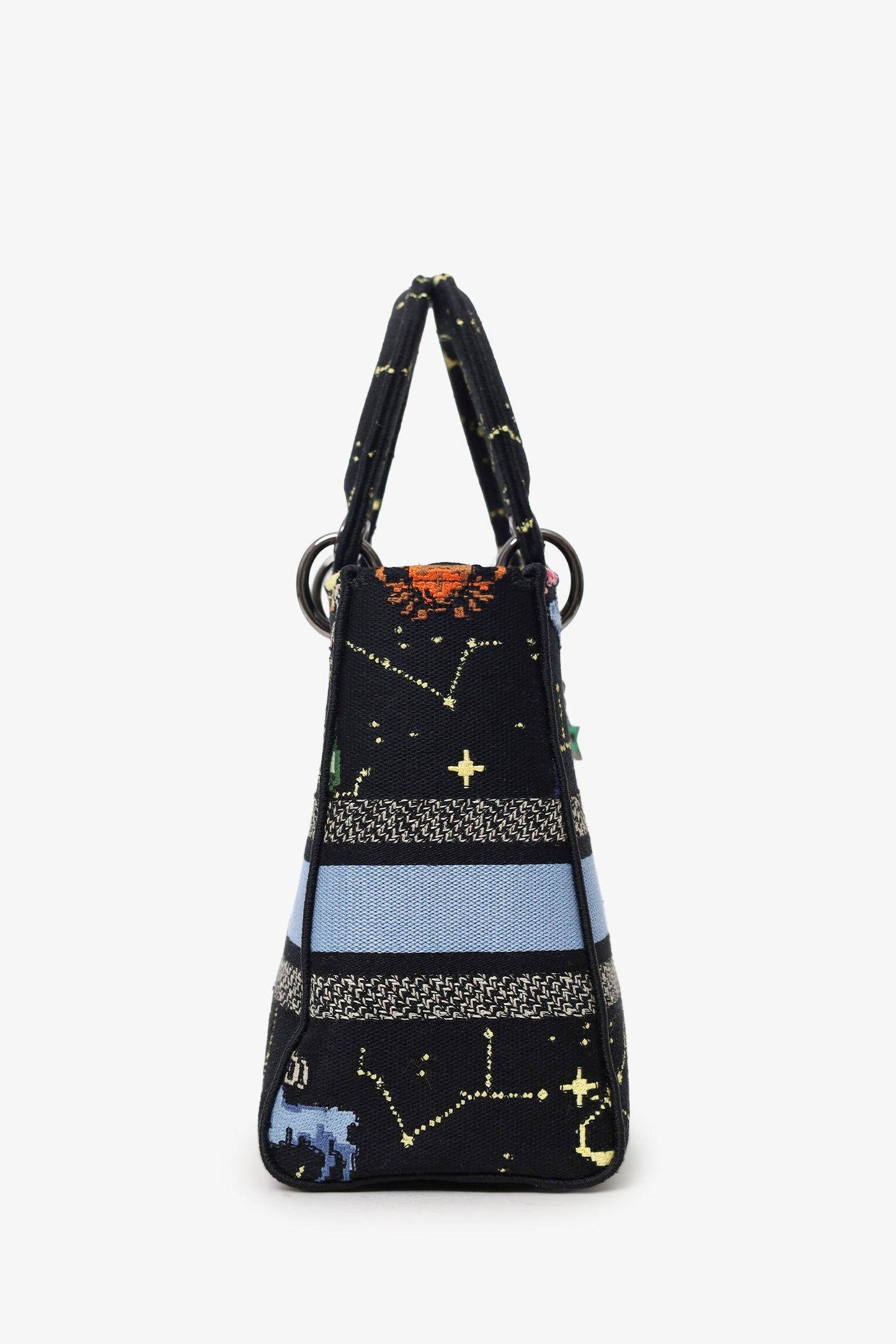 Christian Dior 2022 Black Canvas Pixel Zodiac Embroidered Medium Lady D-Lite With Strap