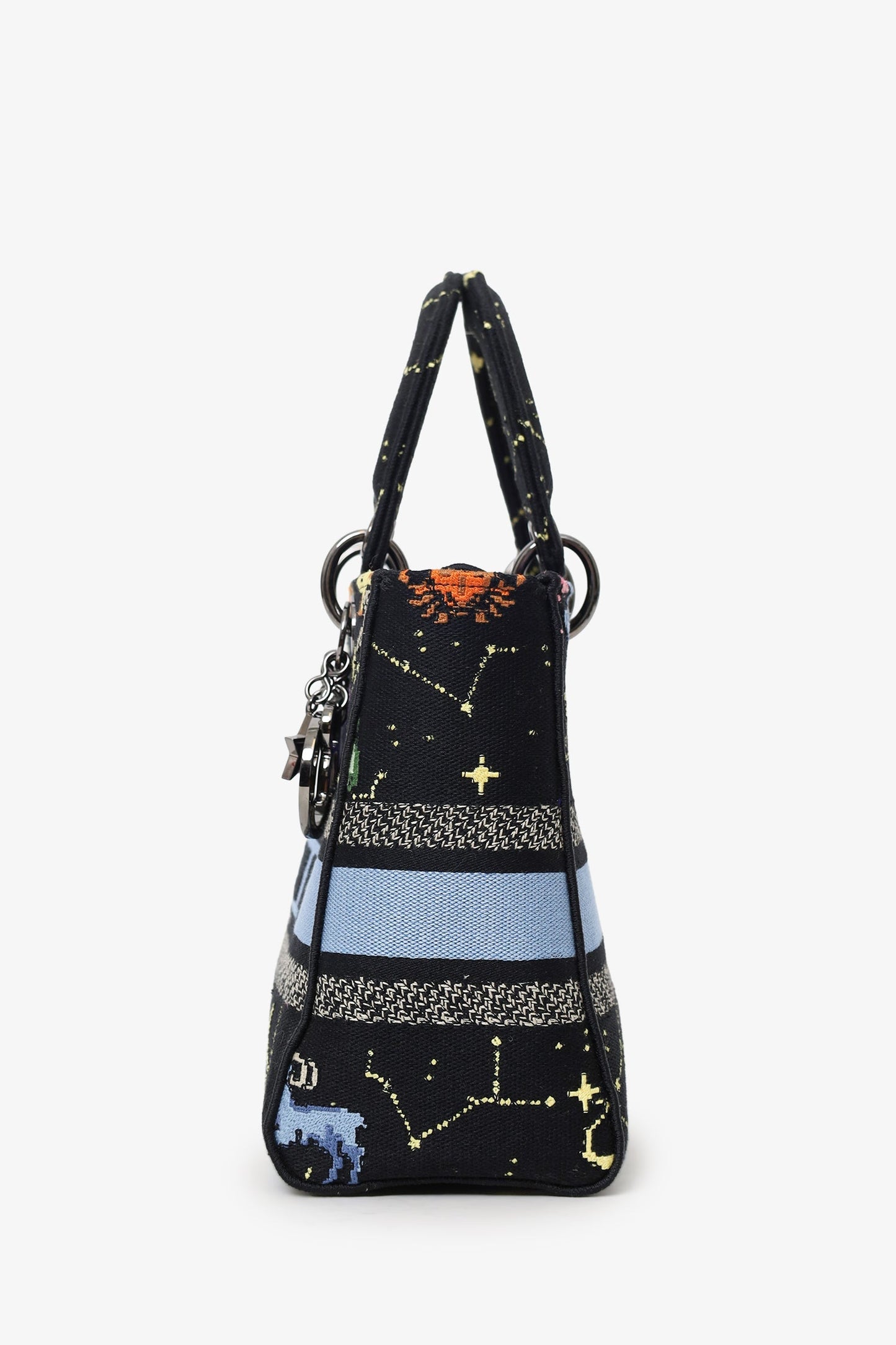 Christian Dior 2022 Black Canvas Pixel Zodiac Embroidered Medium Lady D-Lite With Strap