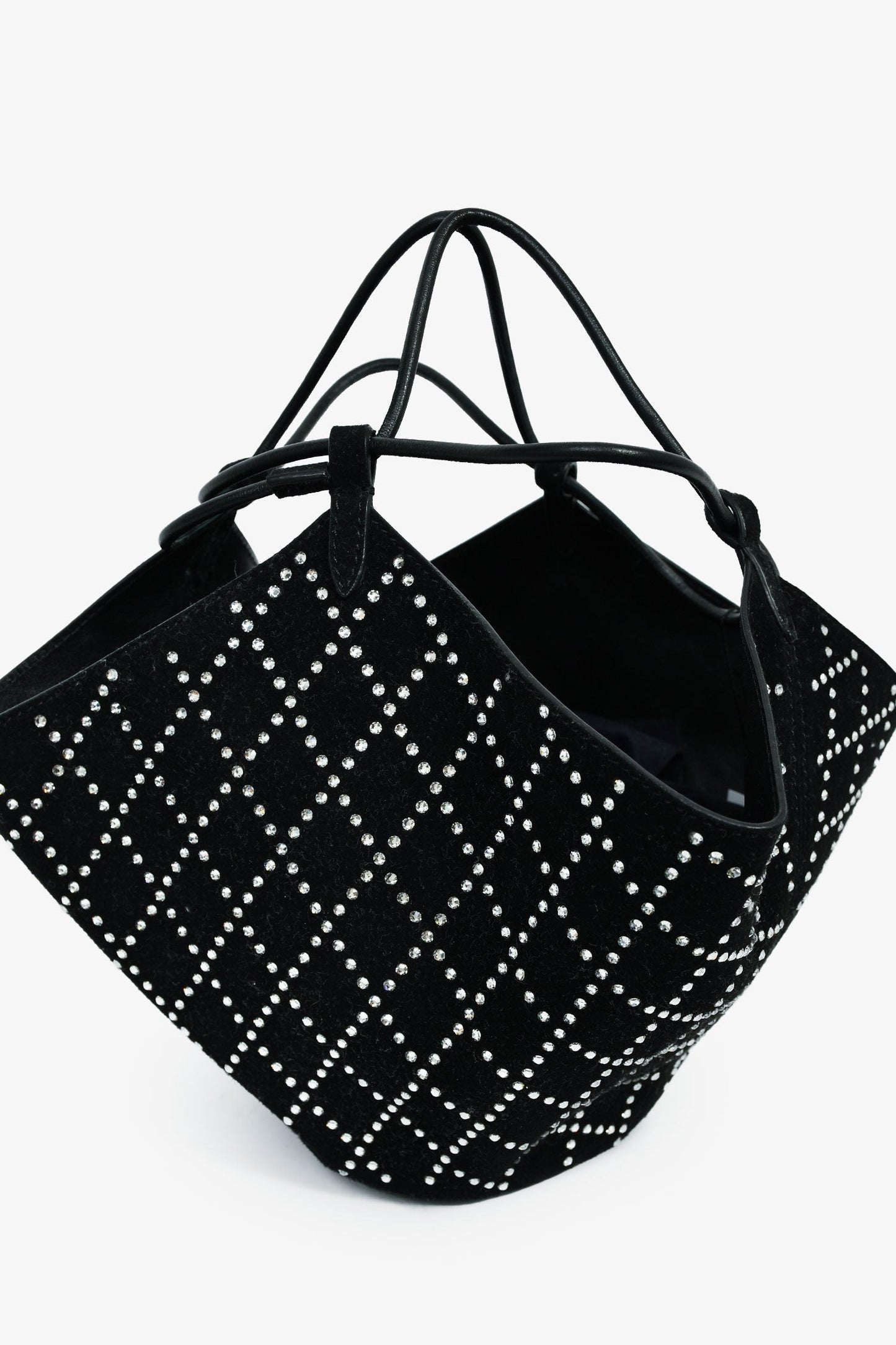 Khaite Black Suede/Crystal Mini 'Lotus' Drawstring Bag