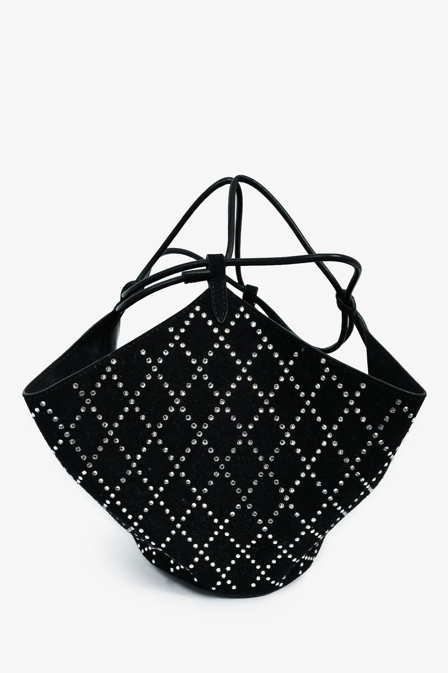 Khaite Black Suede/Crystal Mini 'Lotus' Drawstring Bag
