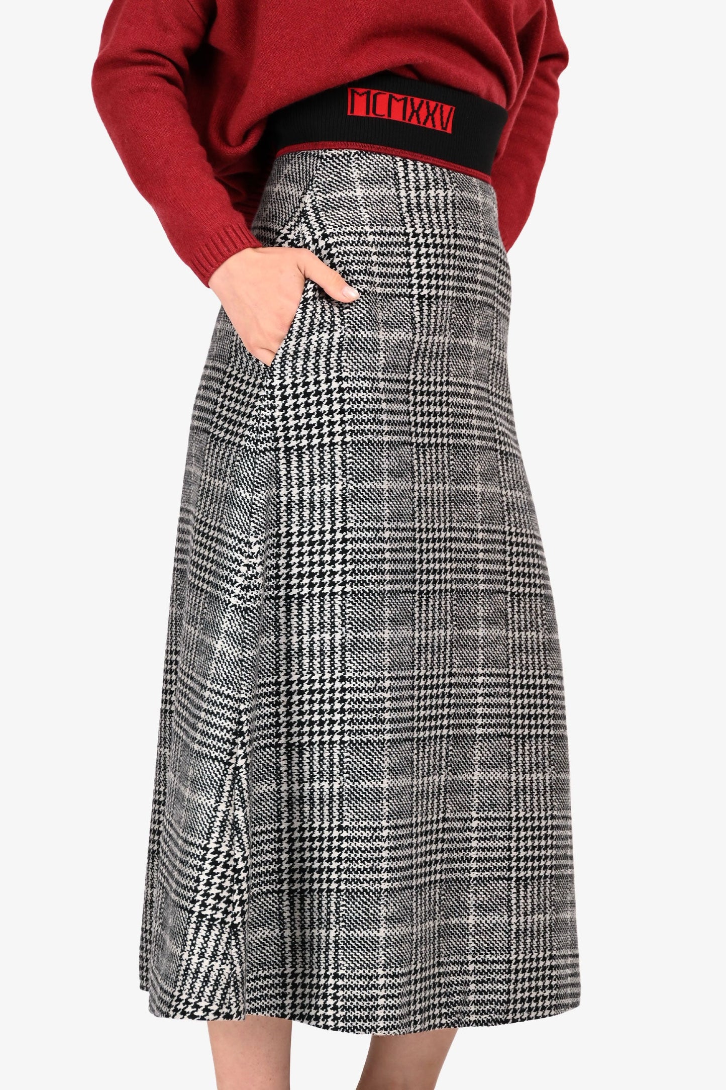 Fendi Black/White Houndstooth Midi Skirt Size 38