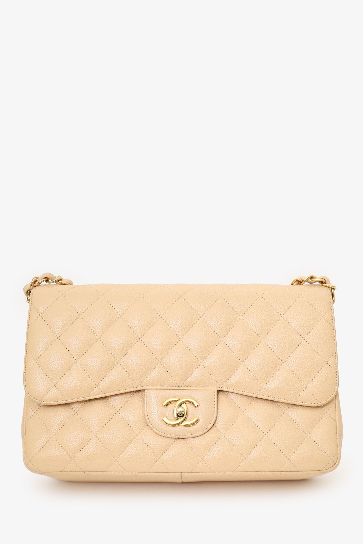 Chanel™ 2010-11 Beige Caviar Leather Jumbo Classic Double Flap Bag