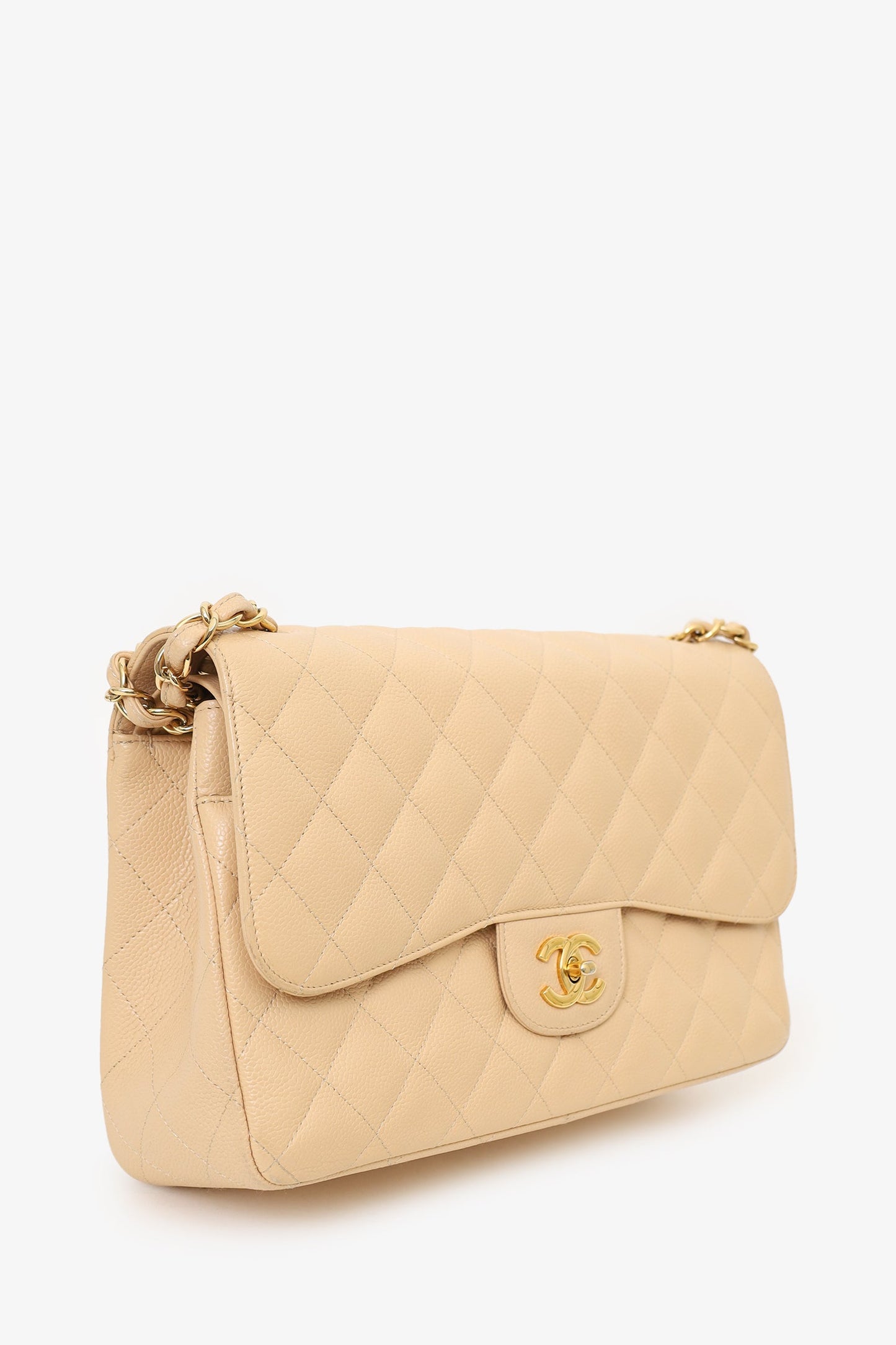 Chanel™ 2010-11 Beige Caviar Leather Jumbo Classic Double Flap Bag