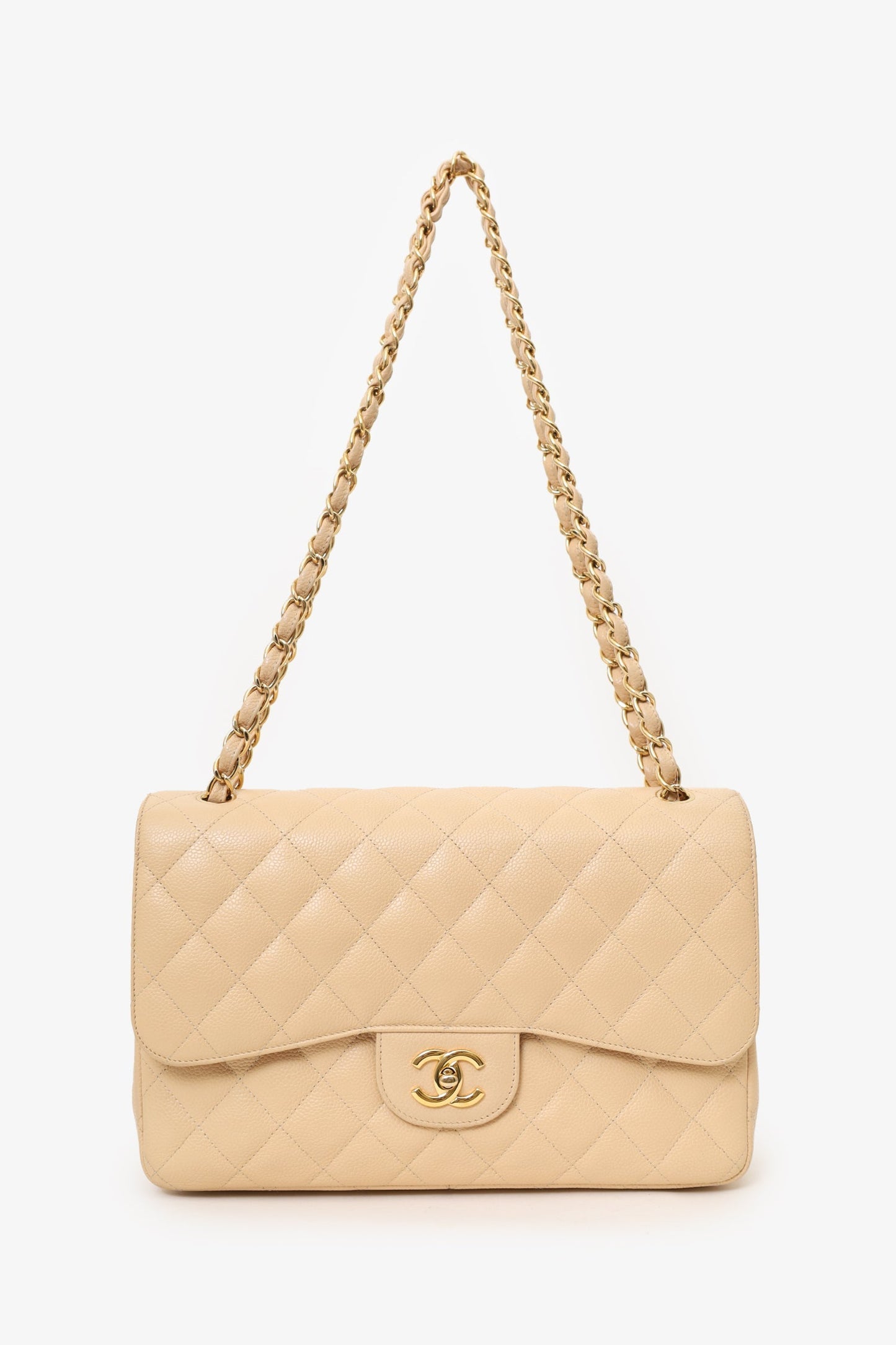 Chanel™ 2010-11 Beige Caviar Leather Jumbo Classic Double Flap Bag