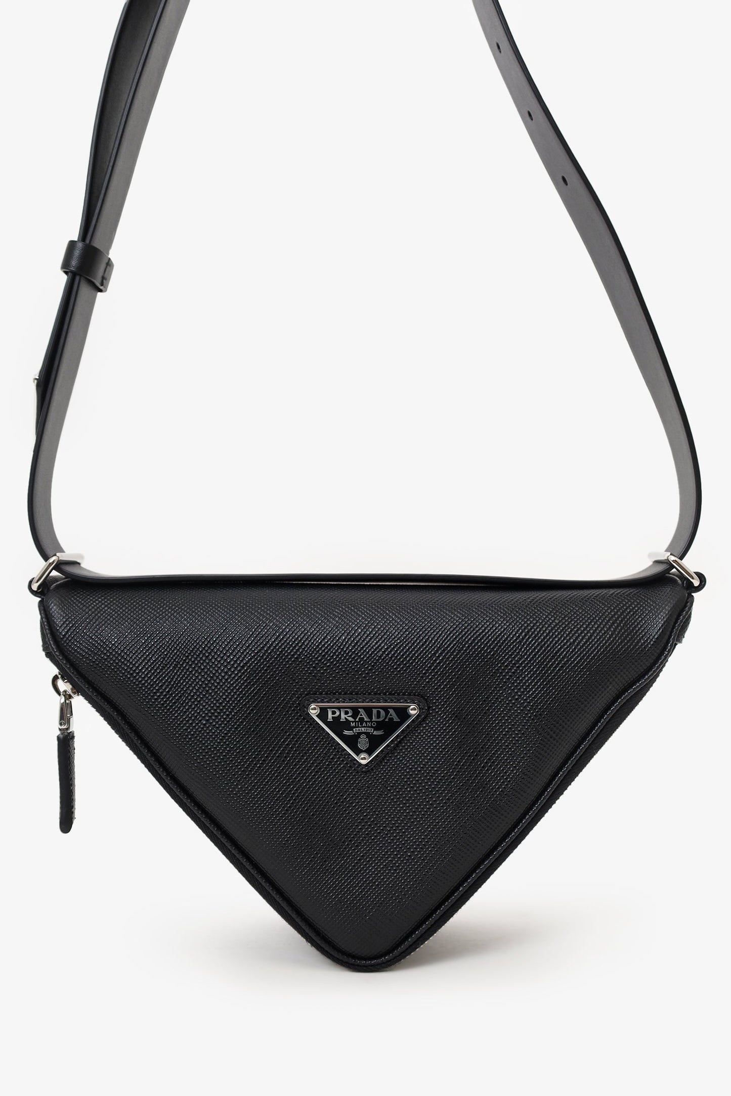Prada Black Saffiano Letter Triangle Shoulder Bag