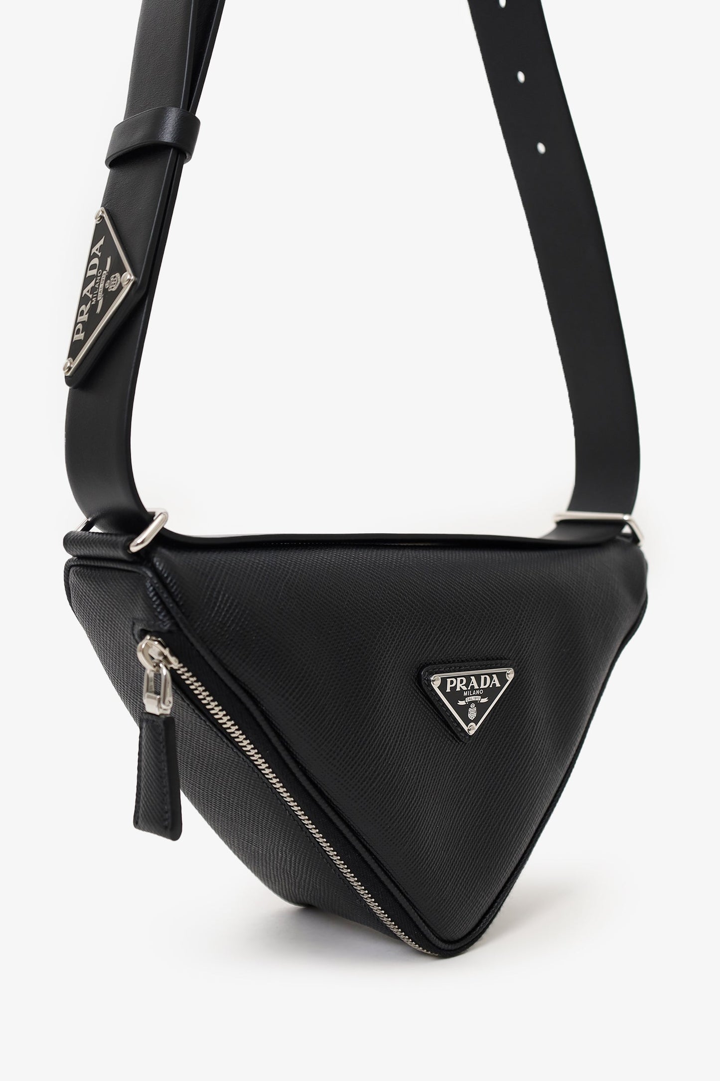 Prada Black Saffiano Letter Triangle Shoulder Bag