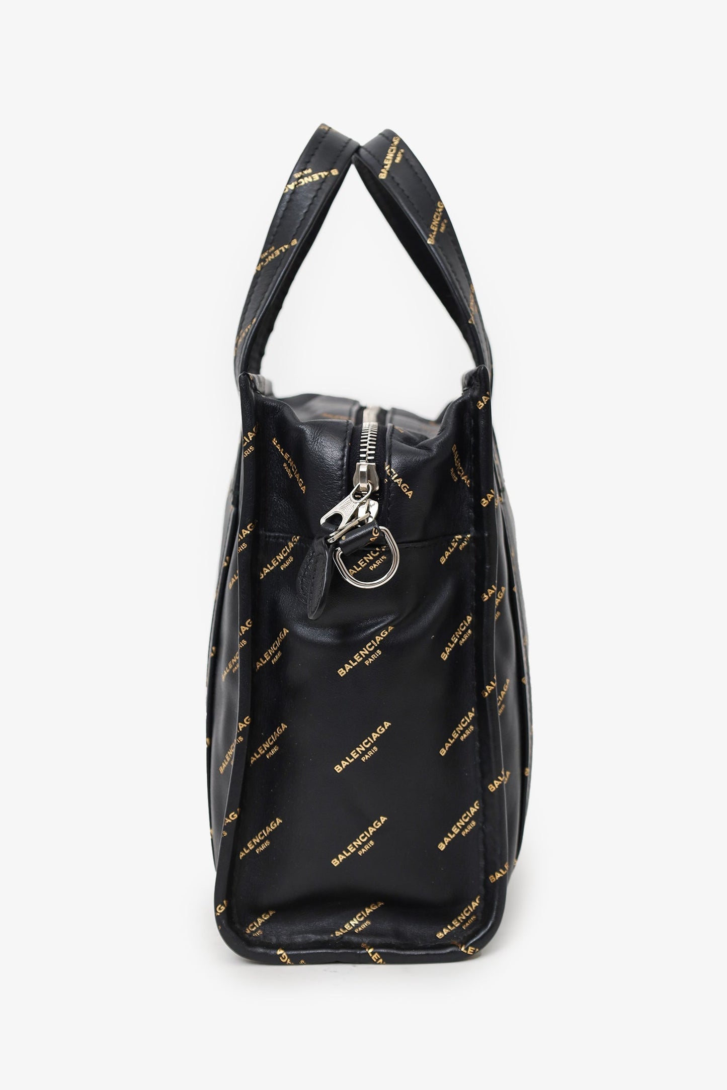Balenciaga Black Leather/Gold Logo 'Bazar' XS Shopper Tote with Strap