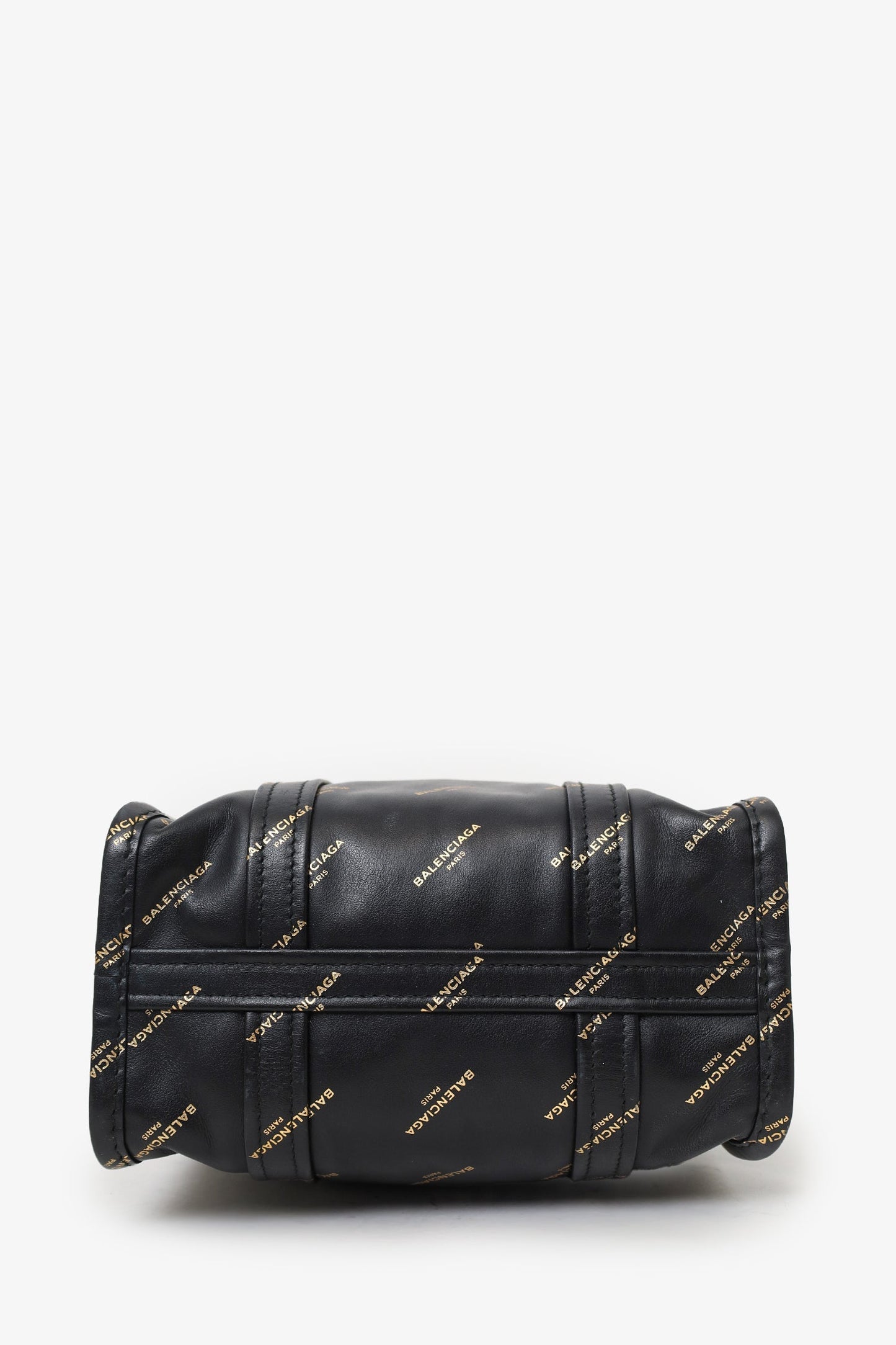 Balenciaga Black Leather/Gold Logo 'Bazar' XS Shopper Tote with Strap