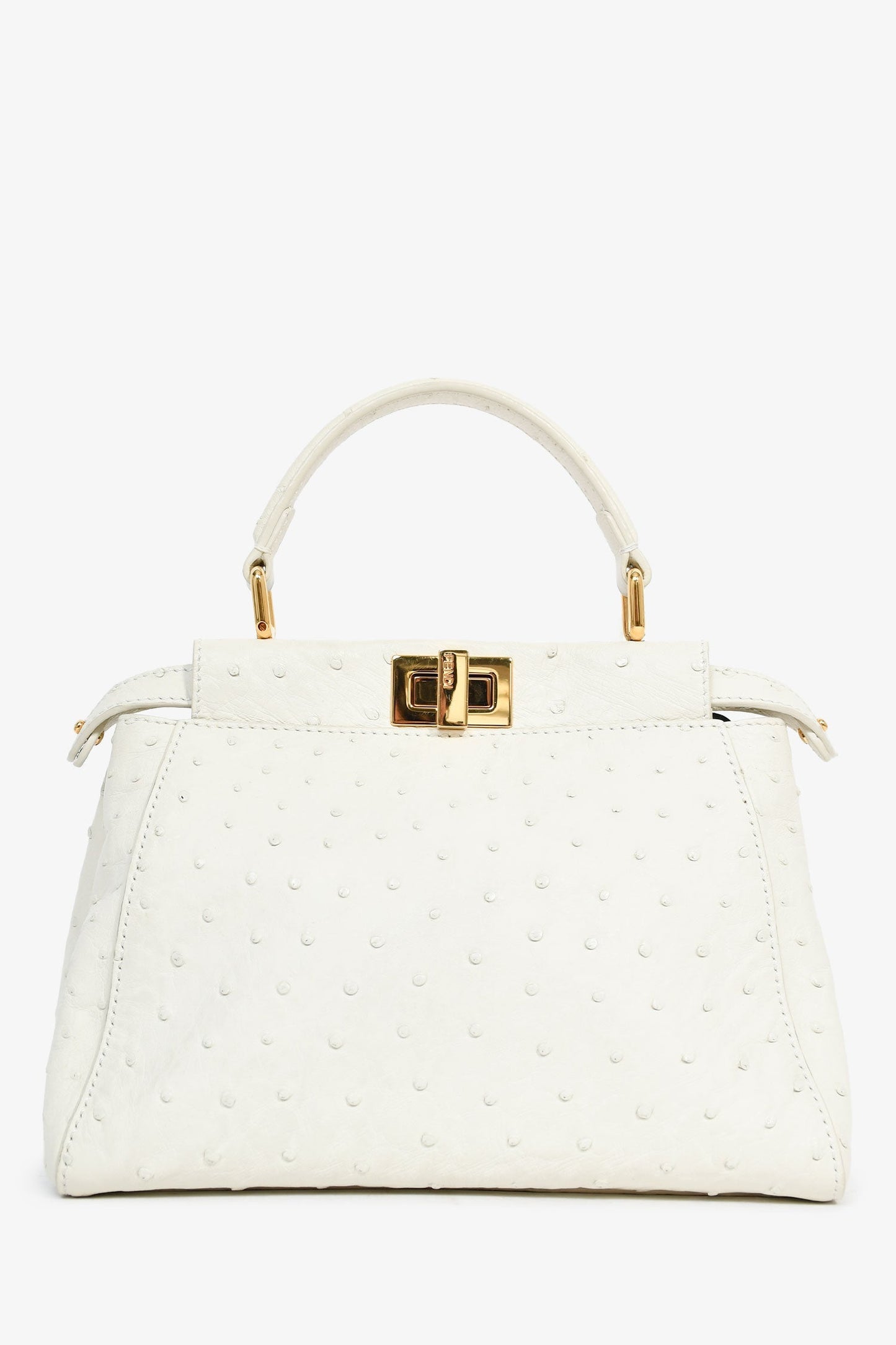 Fendi White Ostrich Leather Mini Peekaboo Bag with Strap