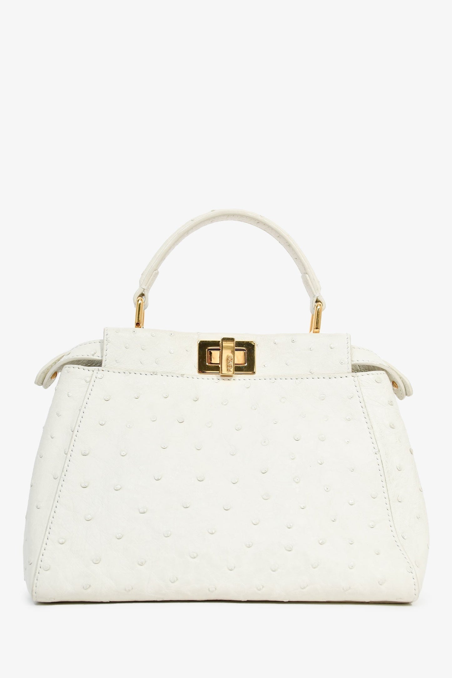 Fendi White Ostrich Leather Mini Peekaboo Bag with Strap