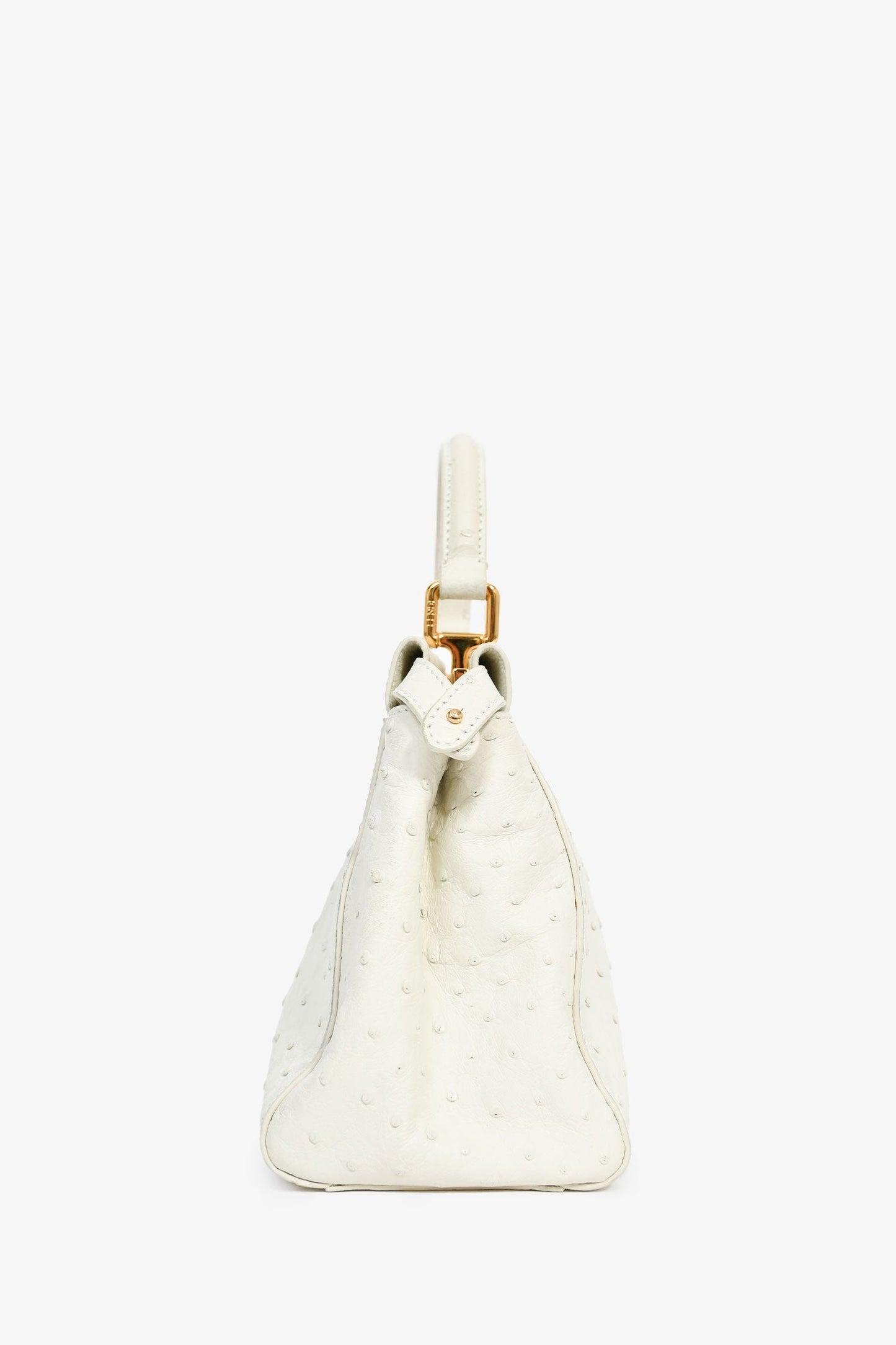 Fendi White Ostrich Leather Mini Peekaboo Bag with Strap