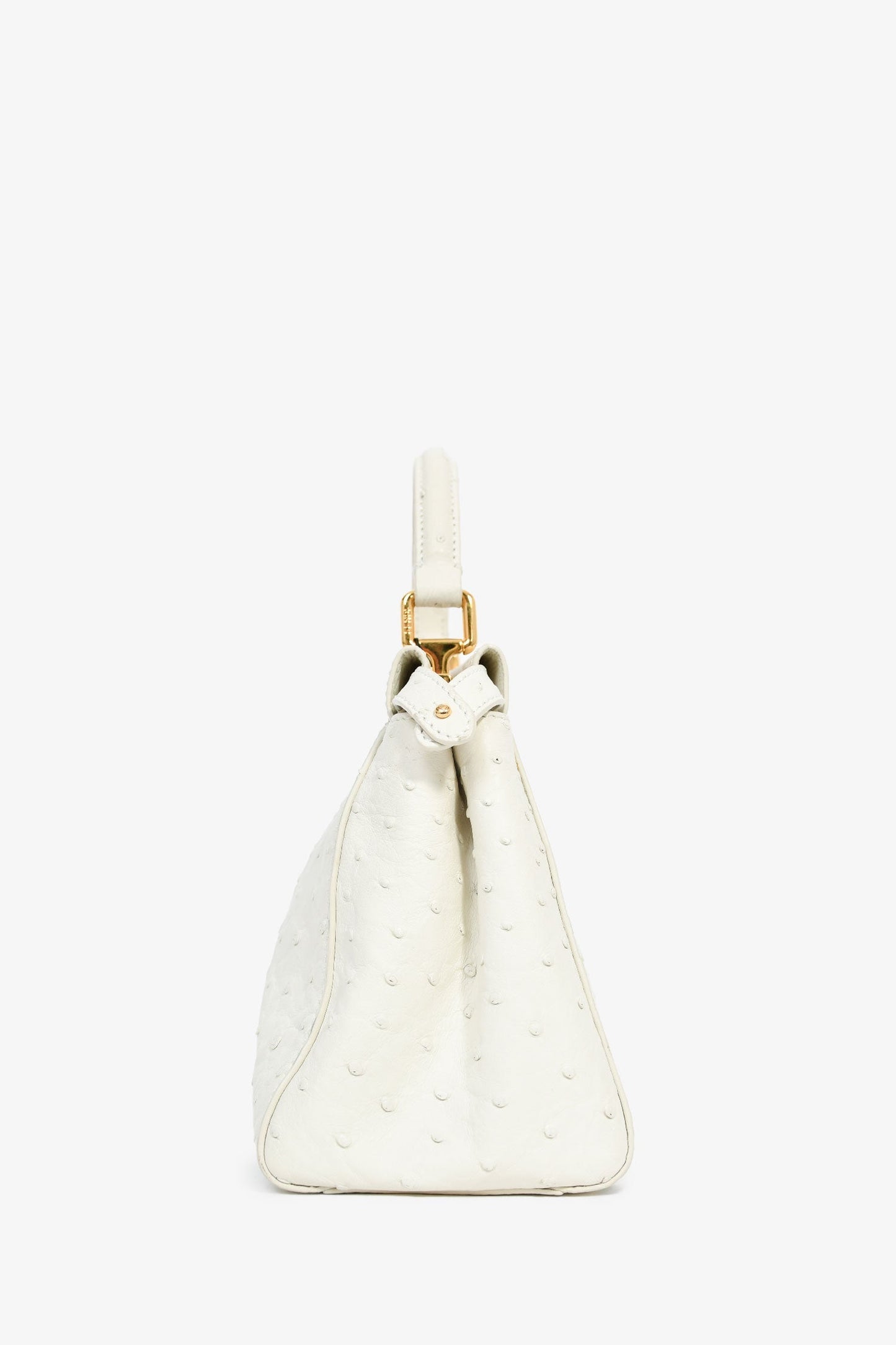 Fendi White Ostrich Leather Mini Peekaboo Bag with Strap