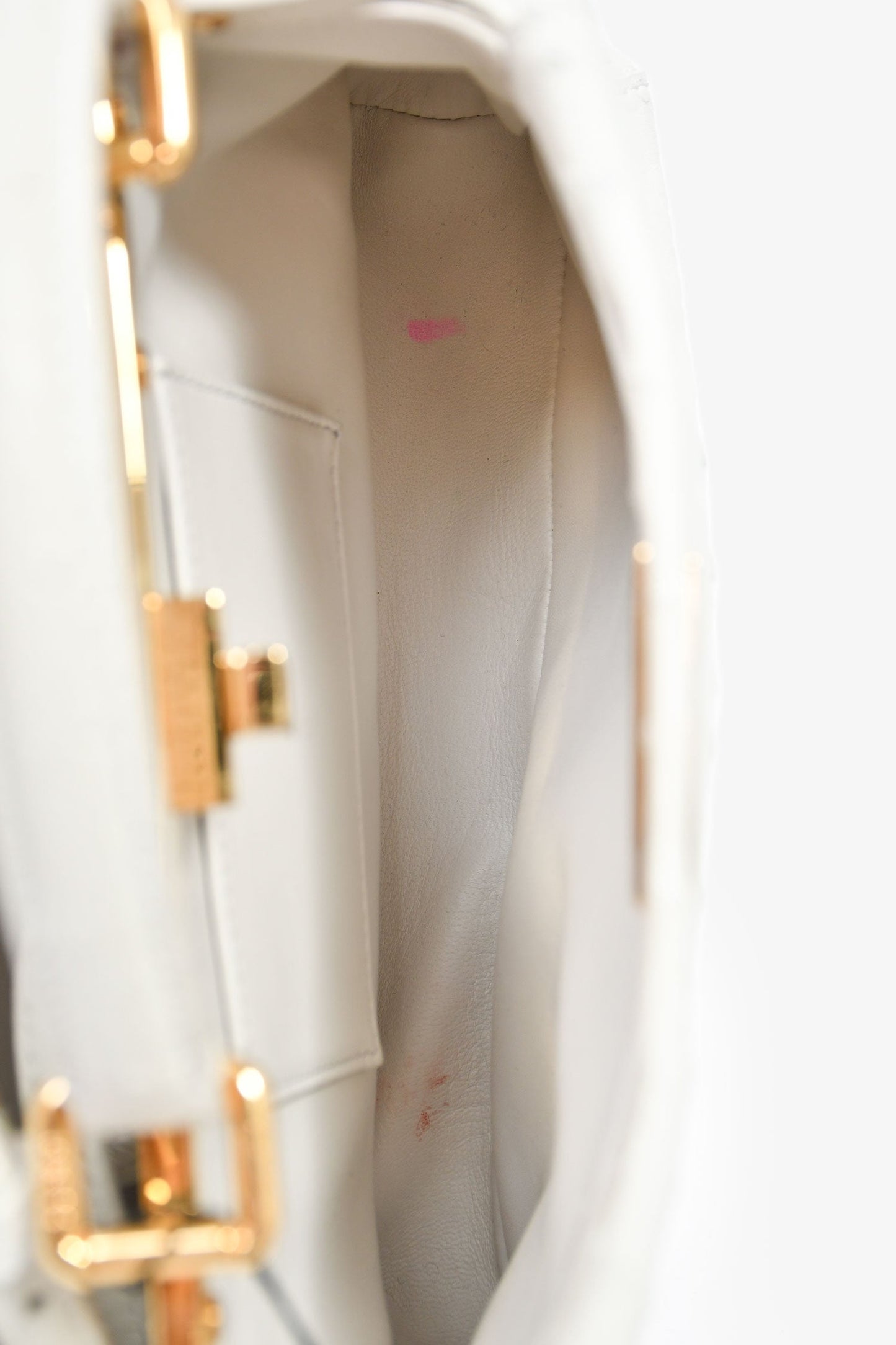 Fendi White Ostrich Leather Mini Peekaboo Bag with Strap