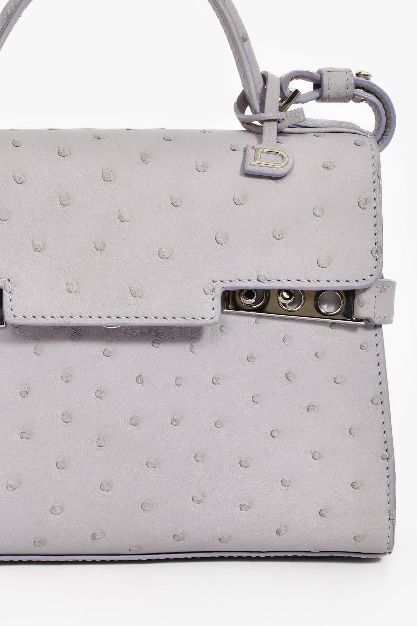 Delvaux Purplish Grey Pstrich Leather Tempete PM with Strap